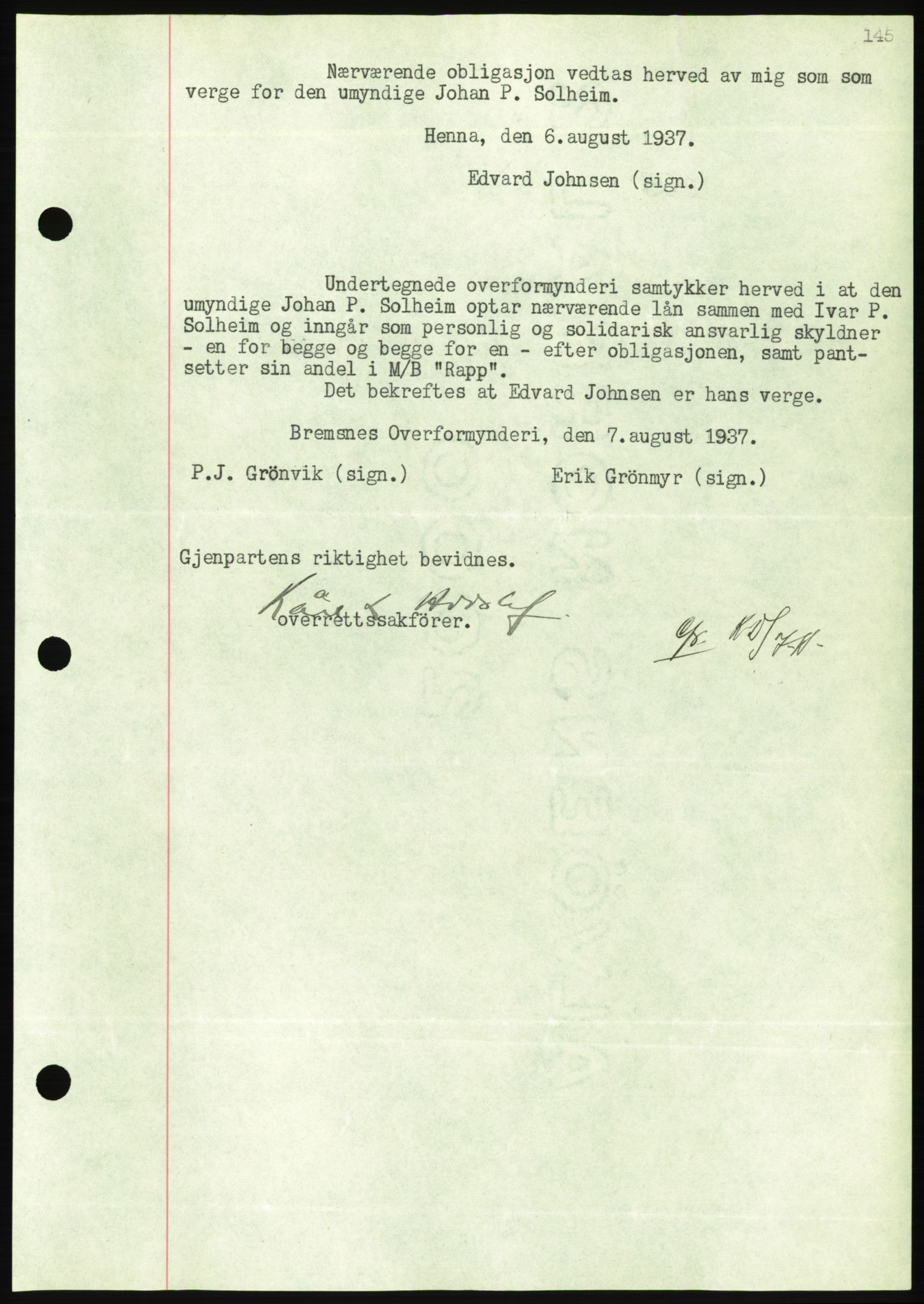 Nordmøre sorenskriveri, AV/SAT-A-4132/1/2/2Ca/L0092: Mortgage book no. B82, 1937-1938, Diary no: : 2581/1937