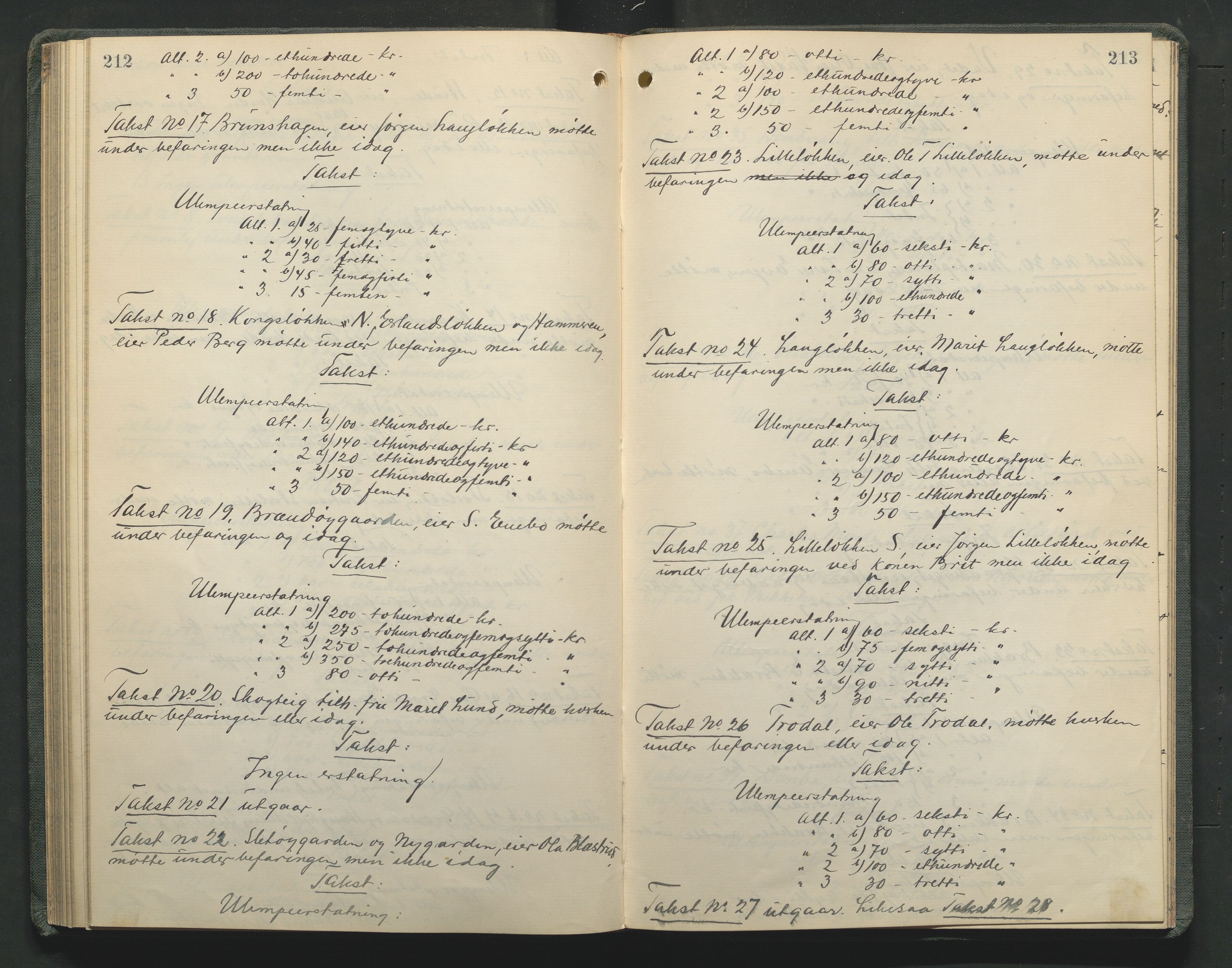 Nord-Gudbrandsdal tingrett, AV/SAH-TING-002/G/Gc/Gcb/L0012: Ekstrarettsprotokoll for åstedssaker, 1916-1922, p. 212-213