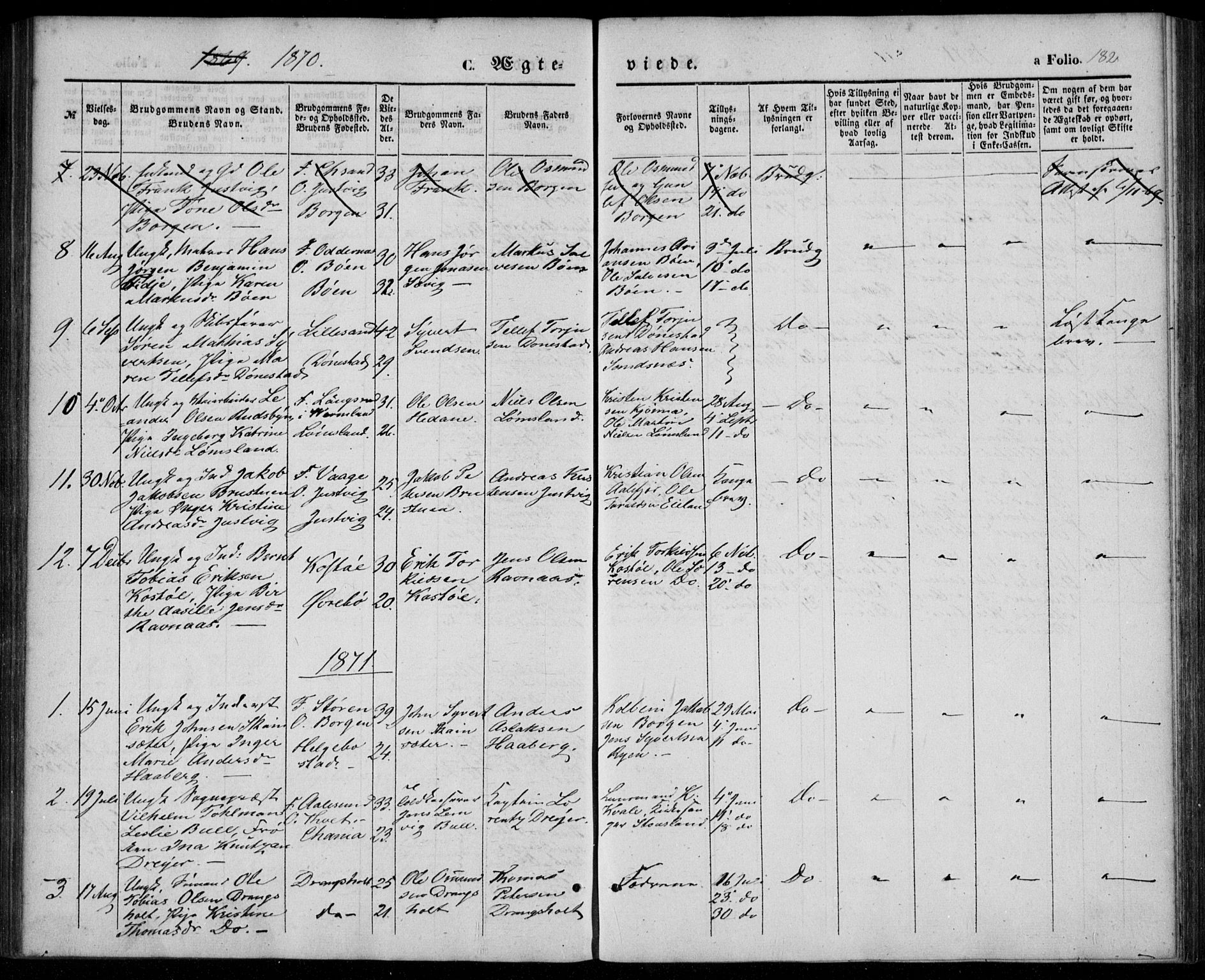 Tveit sokneprestkontor, AV/SAK-1111-0043/F/Fa/L0005: Parish register (official) no. A 5, 1853-1871, p. 182