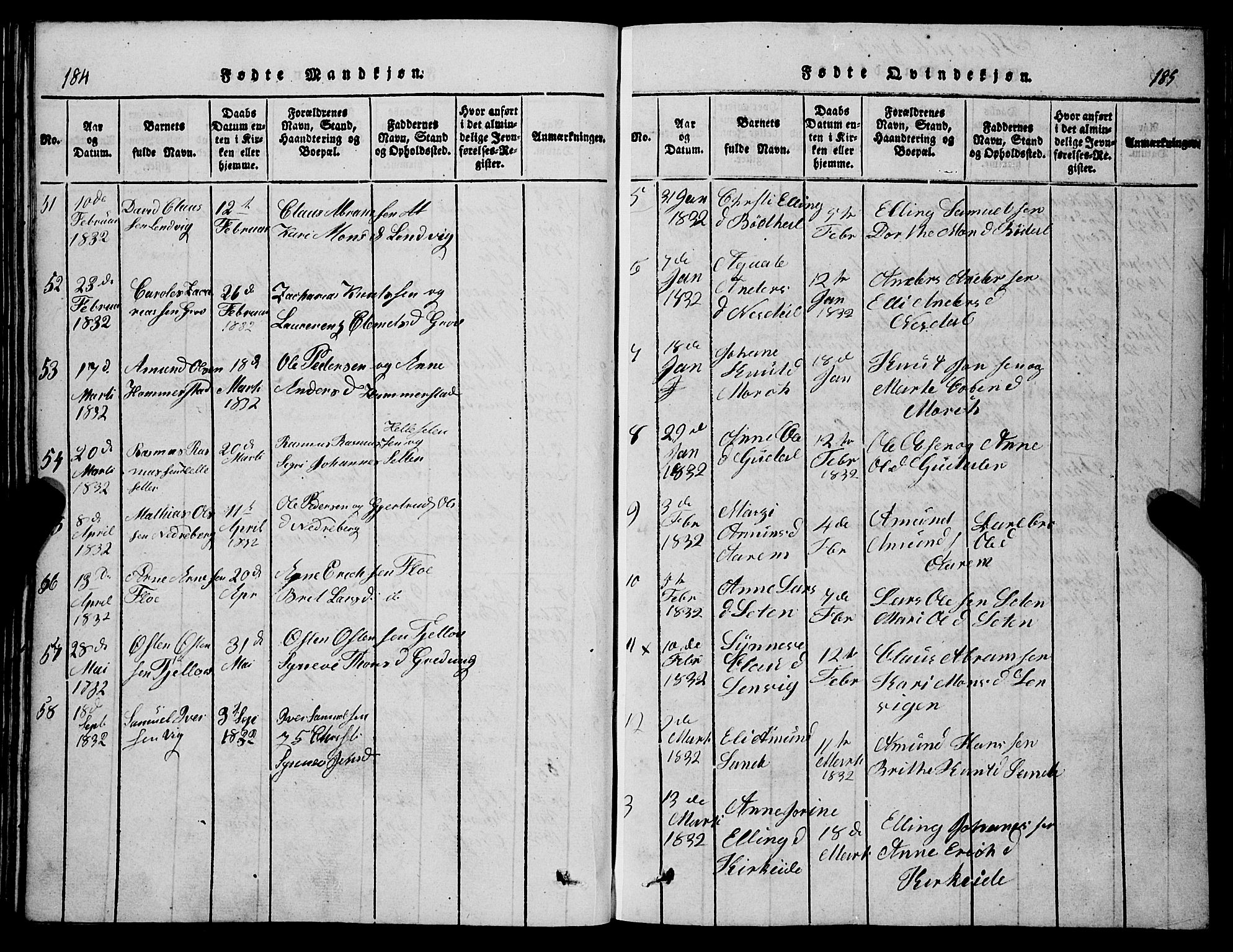 Stryn Sokneprestembete, SAB/A-82501: Parish register (copy) no. C 1, 1801-1845, p. 184-185