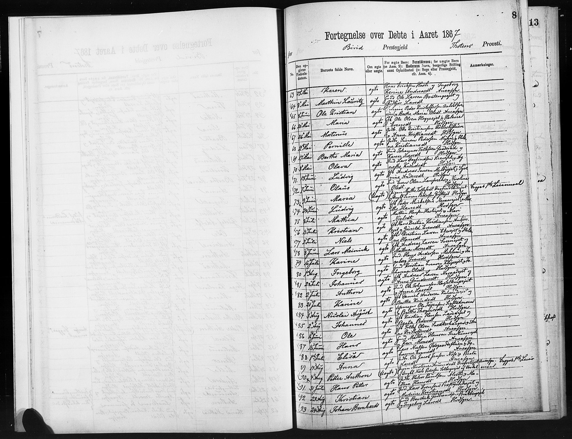 Statistisk sentralbyrå, Sosiodemografiske emner, Befolkning, RA/S-2228/D/Dd: Parish register (official) no. -, 1866-1872, p. 8