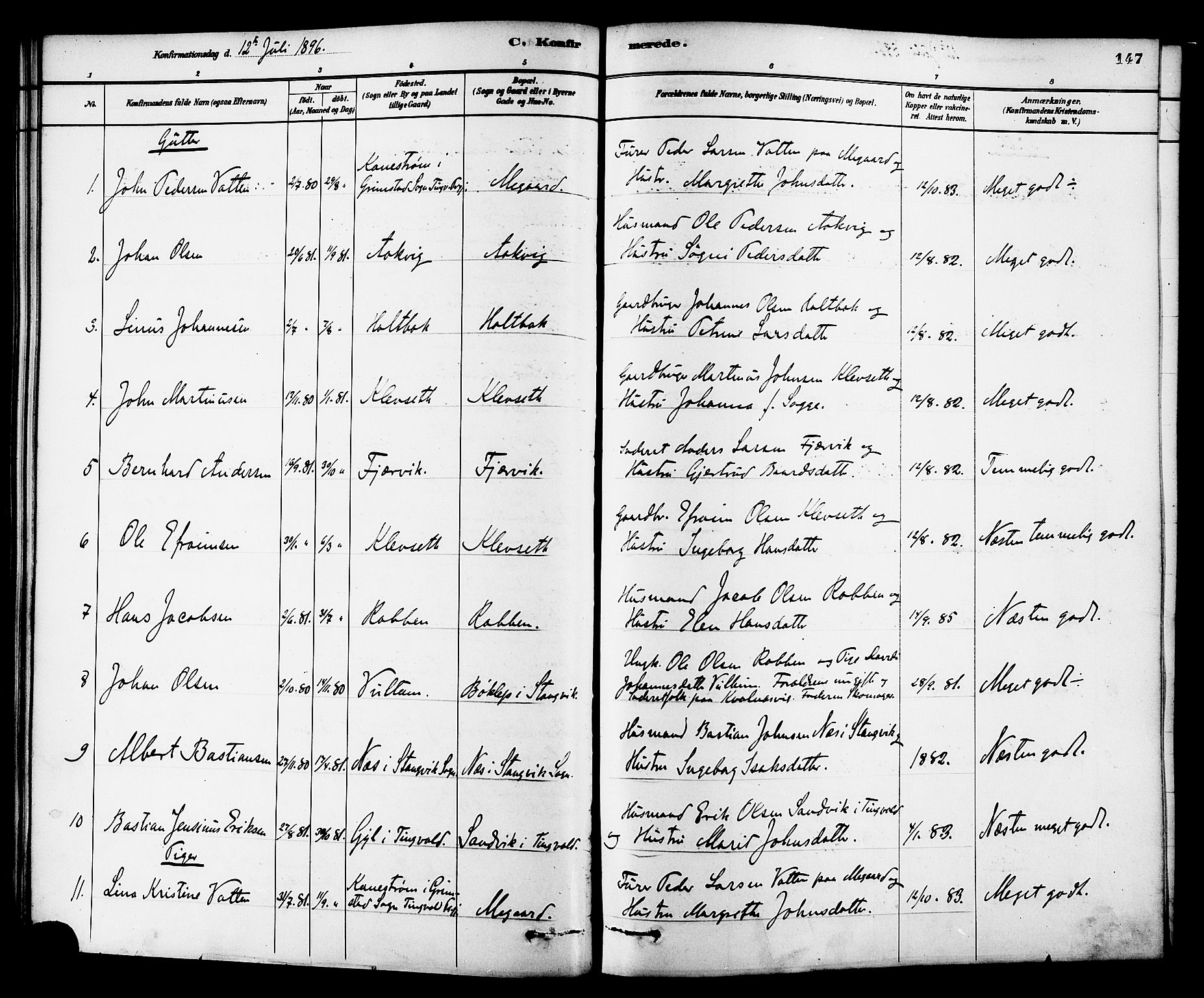 Ministerialprotokoller, klokkerbøker og fødselsregistre - Møre og Romsdal, SAT/A-1454/576/L0885: Parish register (official) no. 576A03, 1880-1898, p. 147