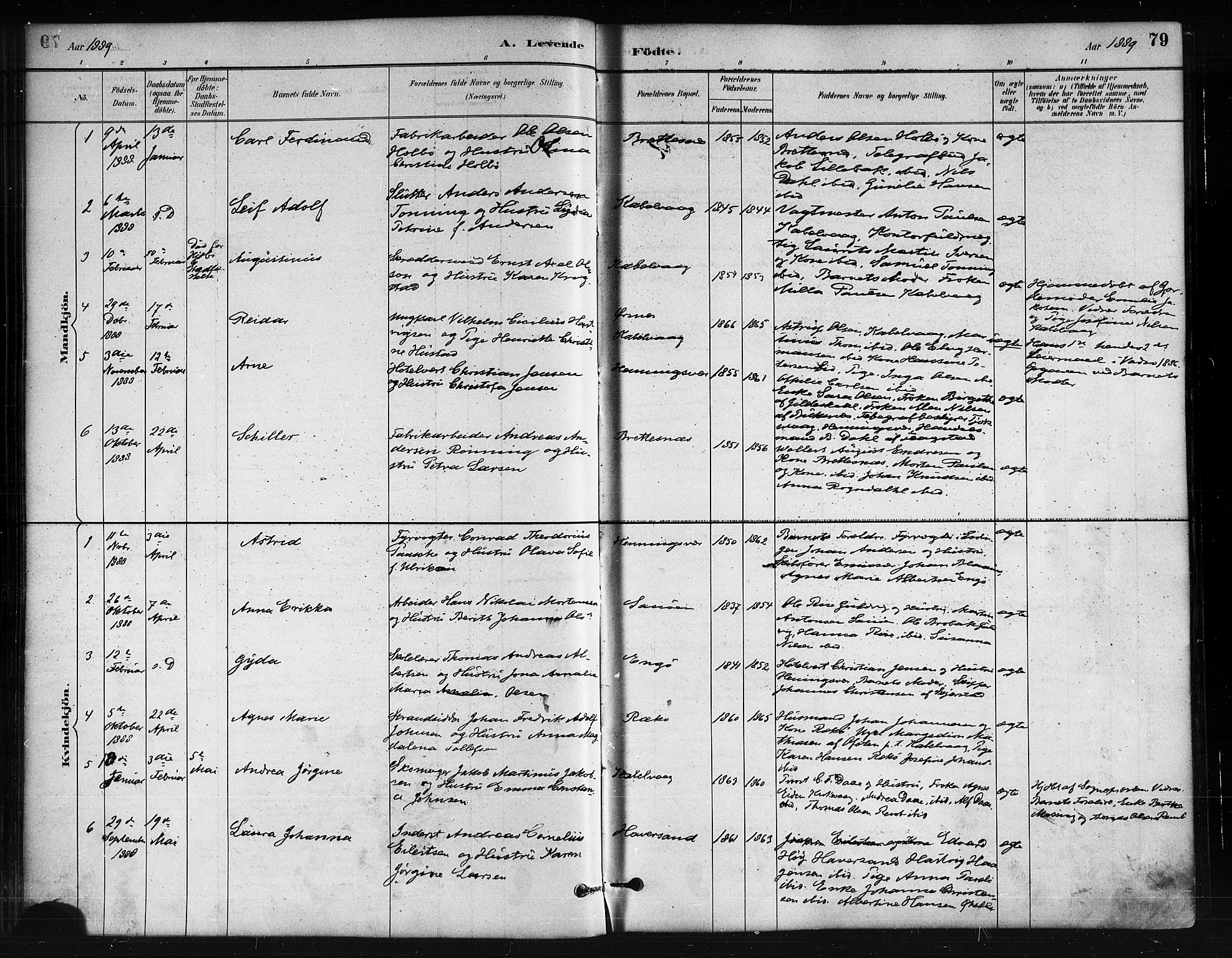 Ministerialprotokoller, klokkerbøker og fødselsregistre - Nordland, AV/SAT-A-1459/874/L1059: Parish register (official) no. 874A03, 1884-1890, p. 79