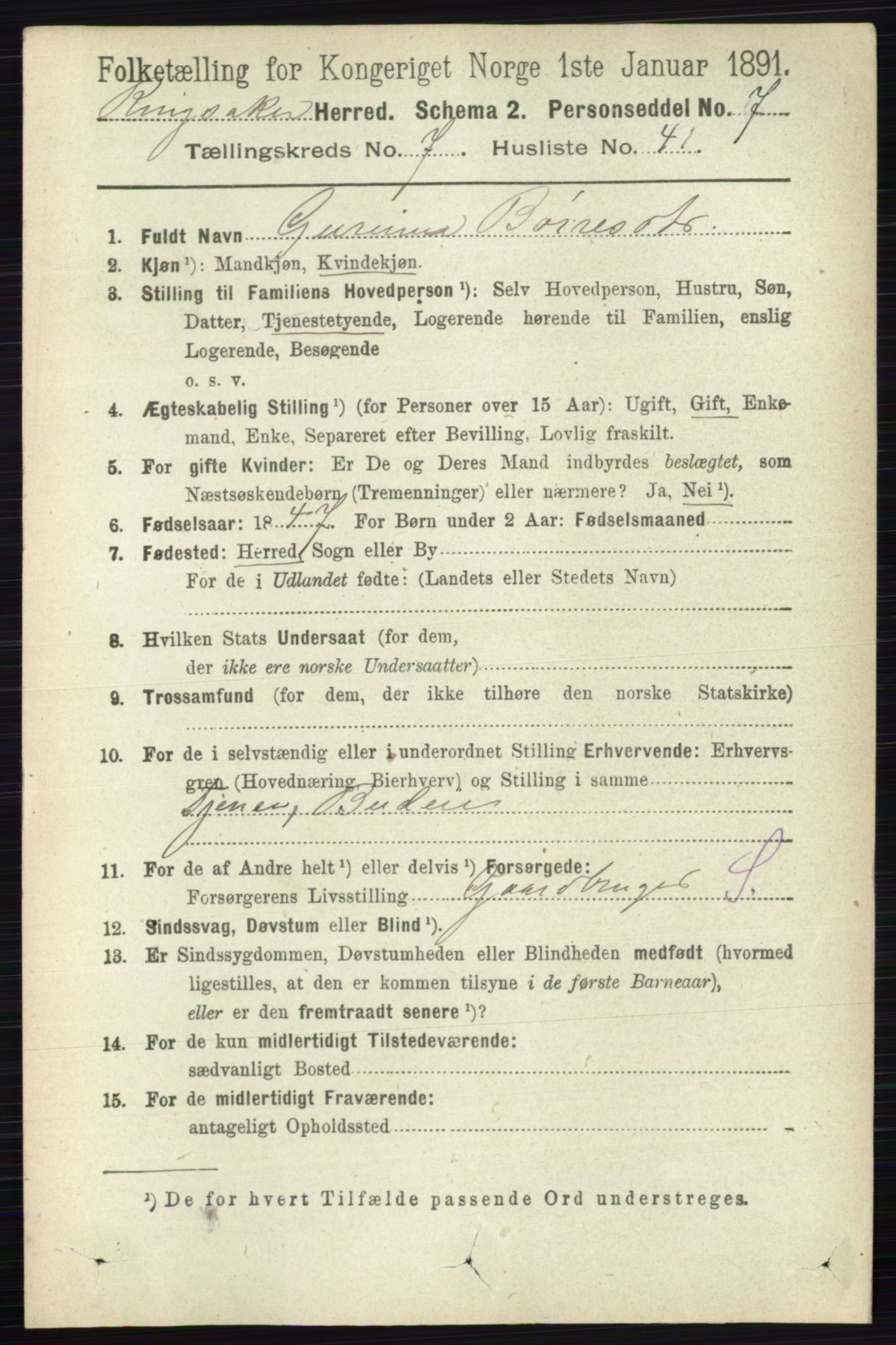 RA, 1891 census for 0412 Ringsaker, 1891, p. 4169