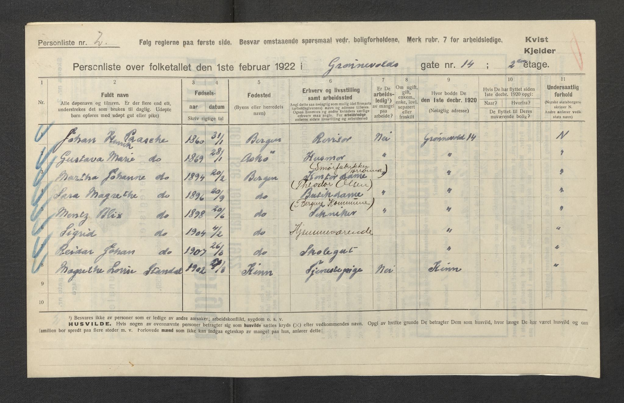 SAB, Municipal Census 1922 for Bergen, 1922, p. 11477