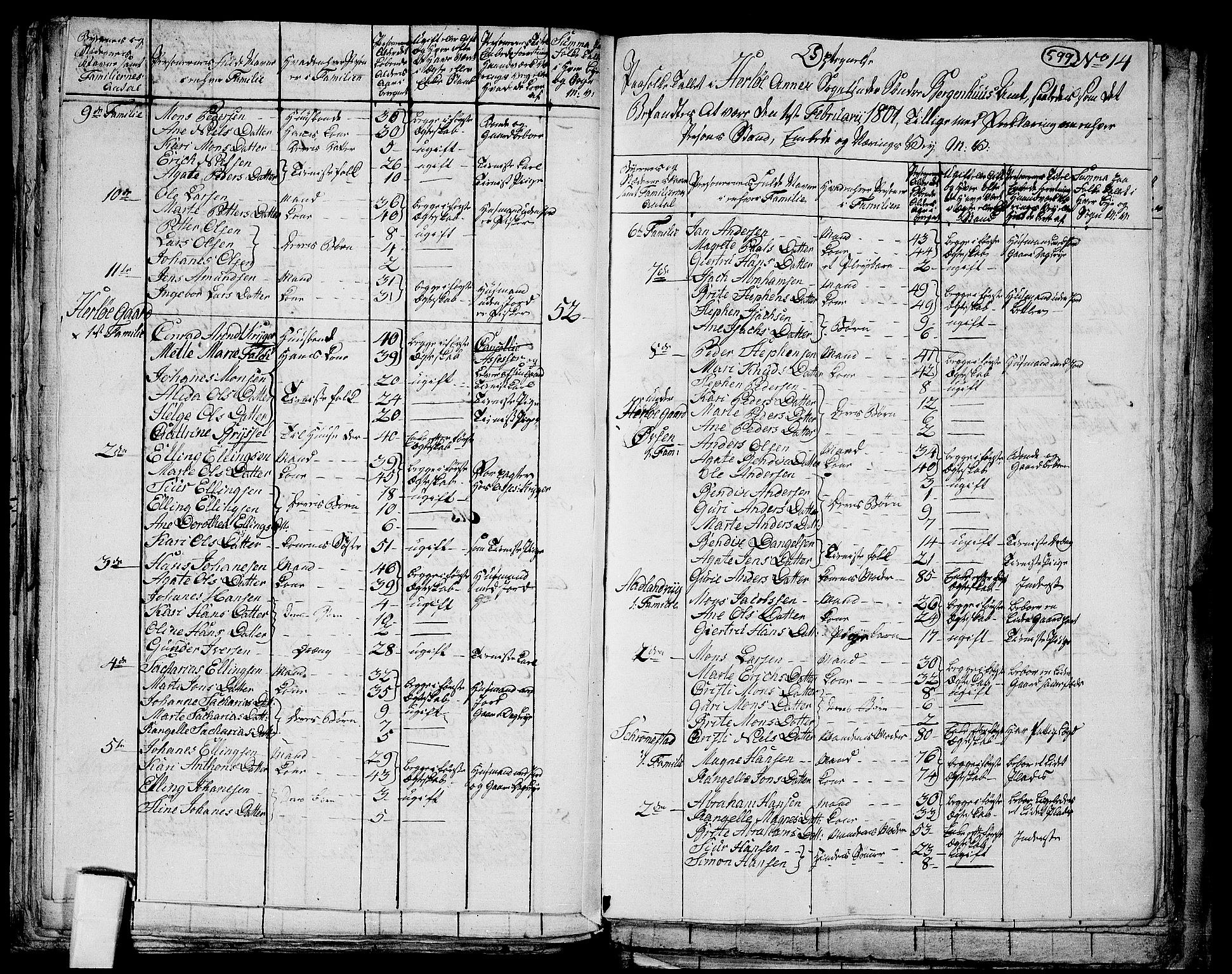 RA, 1801 census for 1261P Manger, 1801, p. 598b-599a