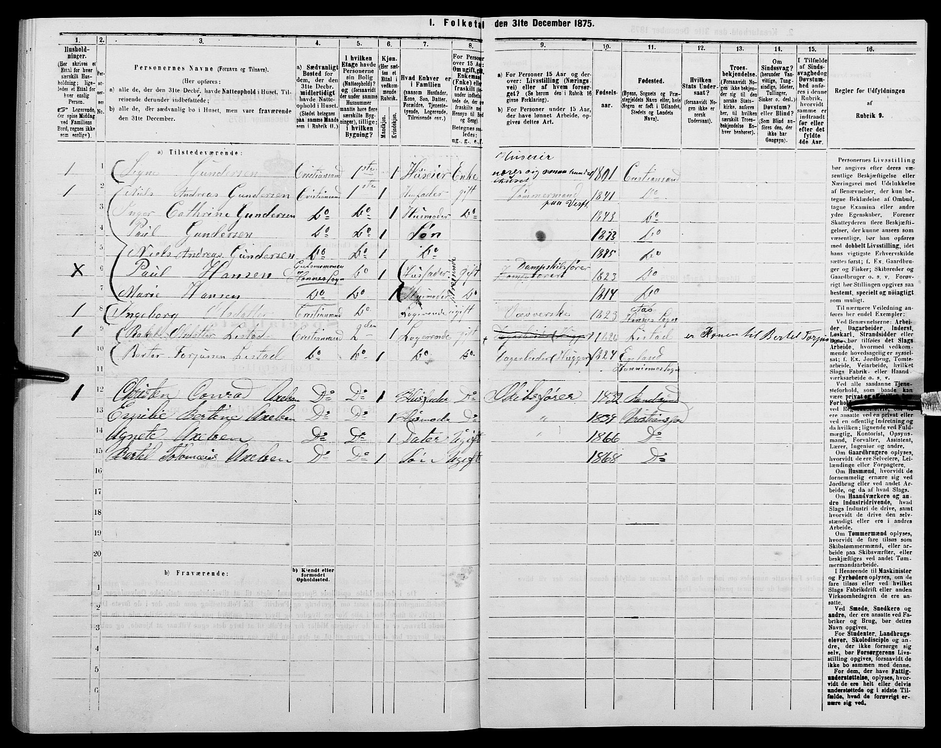 SAK, 1875 census for 1001P Kristiansand, 1875, p. 742