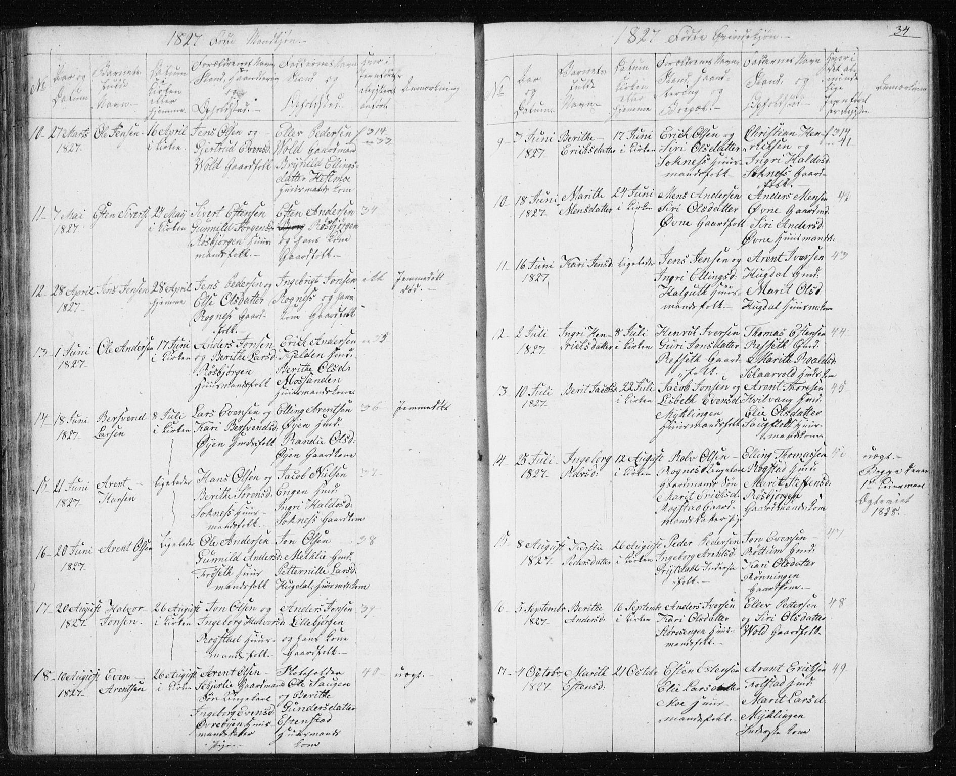 Ministerialprotokoller, klokkerbøker og fødselsregistre - Sør-Trøndelag, SAT/A-1456/687/L1017: Parish register (copy) no. 687C01, 1816-1837, p. 34