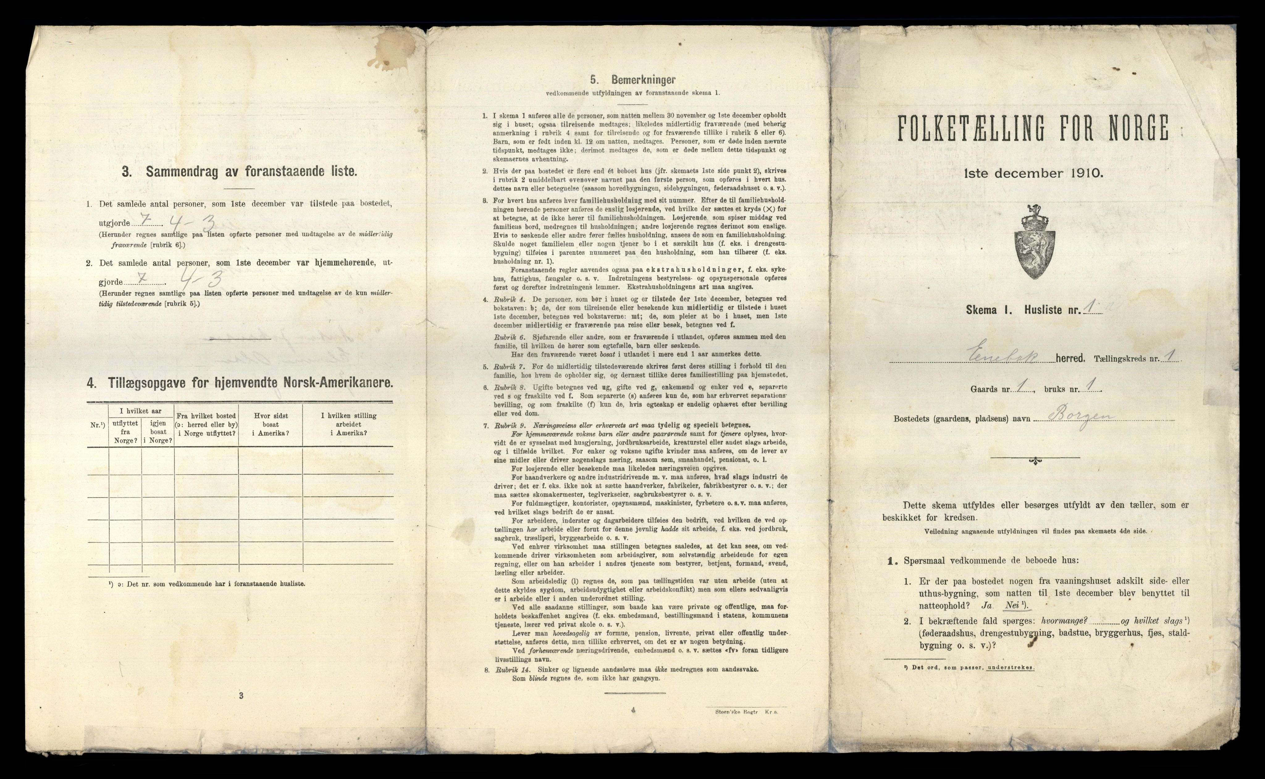 RA, 1910 census for Enebakk, 1910, p. 39