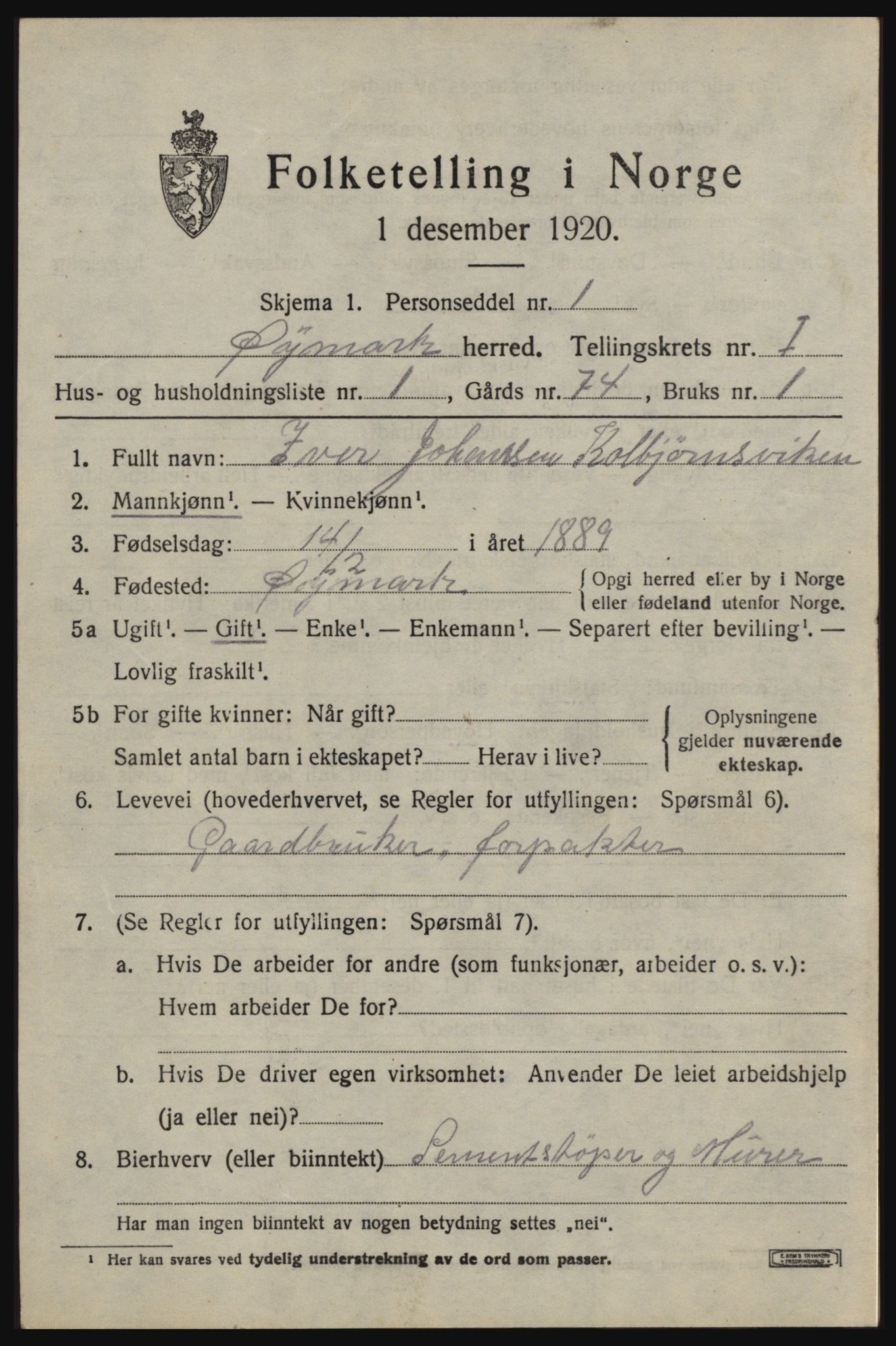 SAO, 1920 census for Øymark, 1920, p. 647