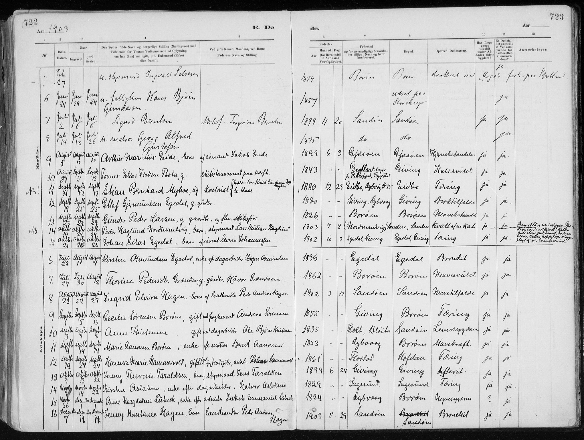 Dypvåg sokneprestkontor, AV/SAK-1111-0007/F/Fa/Faa/L0008: Parish register (official) no. A 8, 1885-1906, p. 722-723