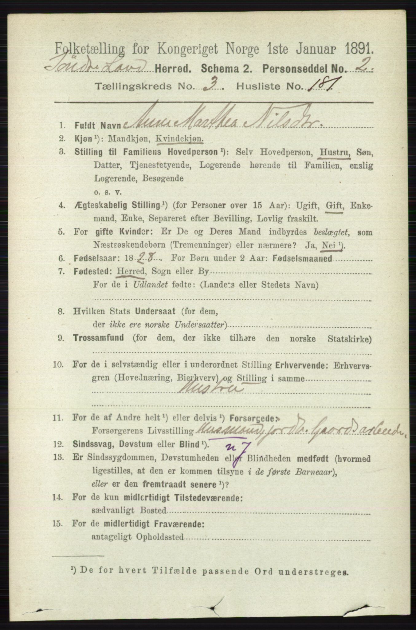 RA, 1891 census for 0536 Søndre Land, 1891, p. 3598