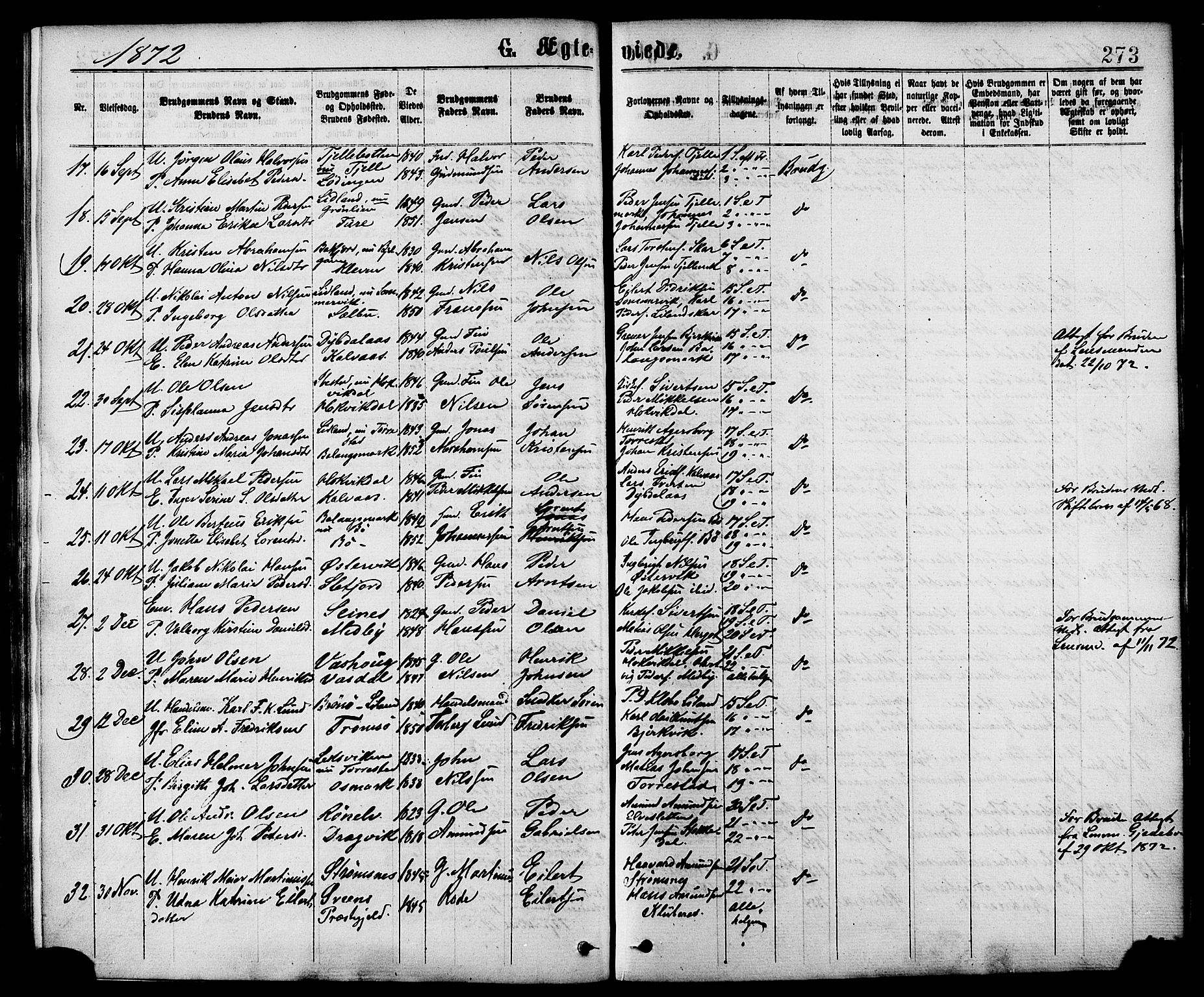 Ministerialprotokoller, klokkerbøker og fødselsregistre - Nordland, SAT/A-1459/863/L0897: Parish register (official) no. 863A09, 1872-1886, p. 273