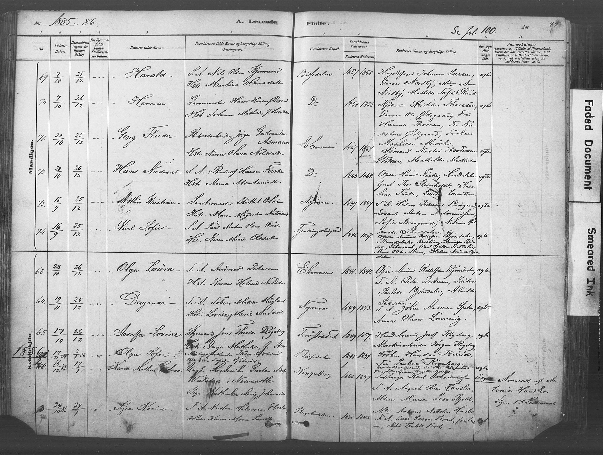 Kongsberg kirkebøker, SAKO/A-22/F/Fb/L0001: Parish register (official) no. II 1, 1878-1886, p. 85