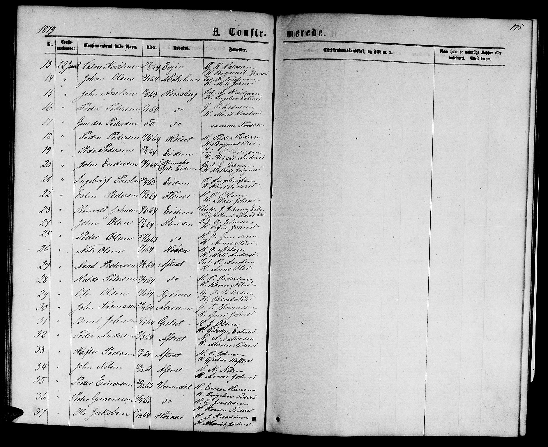 Ministerialprotokoller, klokkerbøker og fødselsregistre - Sør-Trøndelag, AV/SAT-A-1456/695/L1156: Parish register (copy) no. 695C07, 1869-1888, p. 175