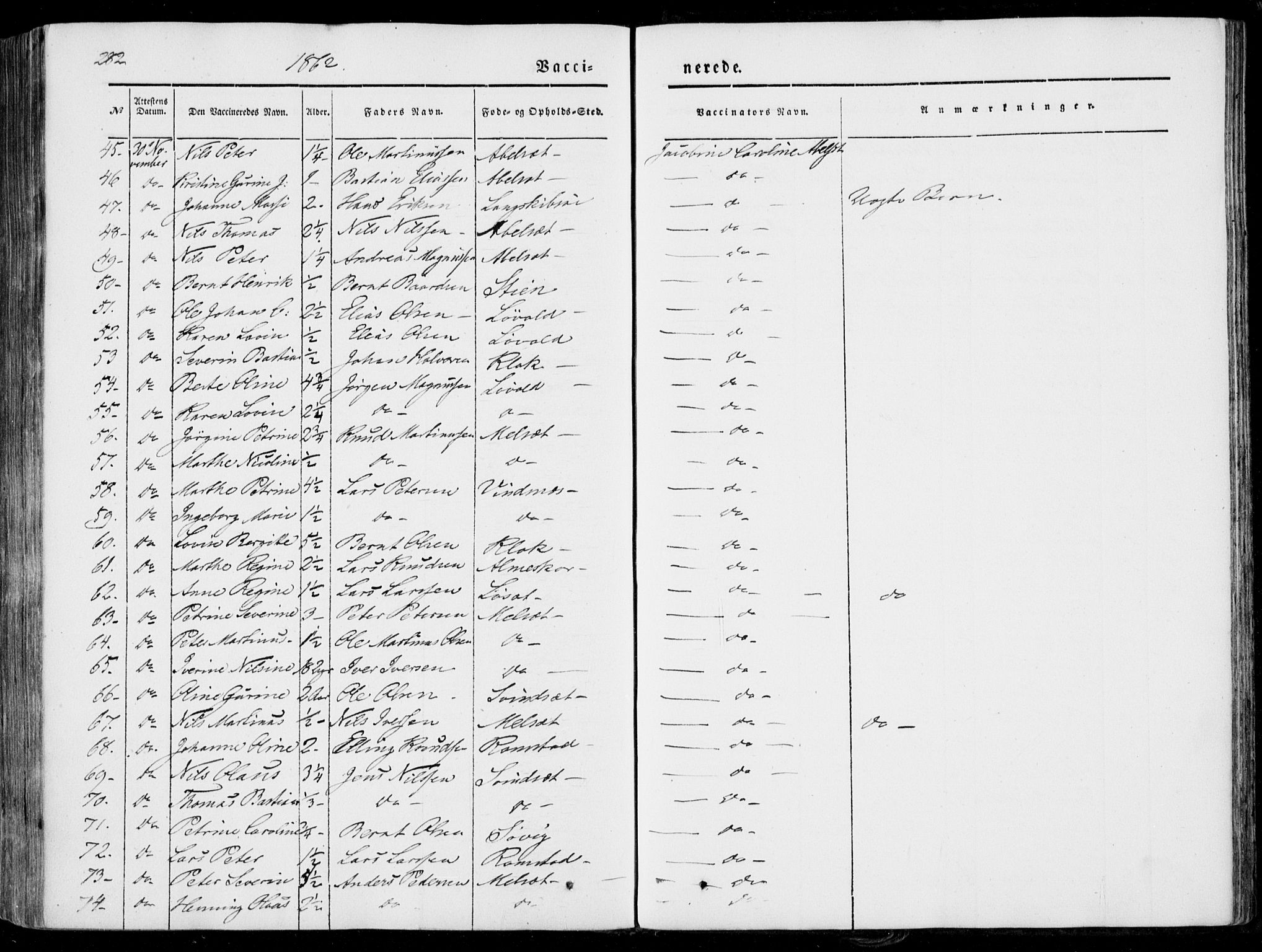 Ministerialprotokoller, klokkerbøker og fødselsregistre - Møre og Romsdal, AV/SAT-A-1454/522/L0313: Parish register (official) no. 522A08, 1852-1862, p. 282