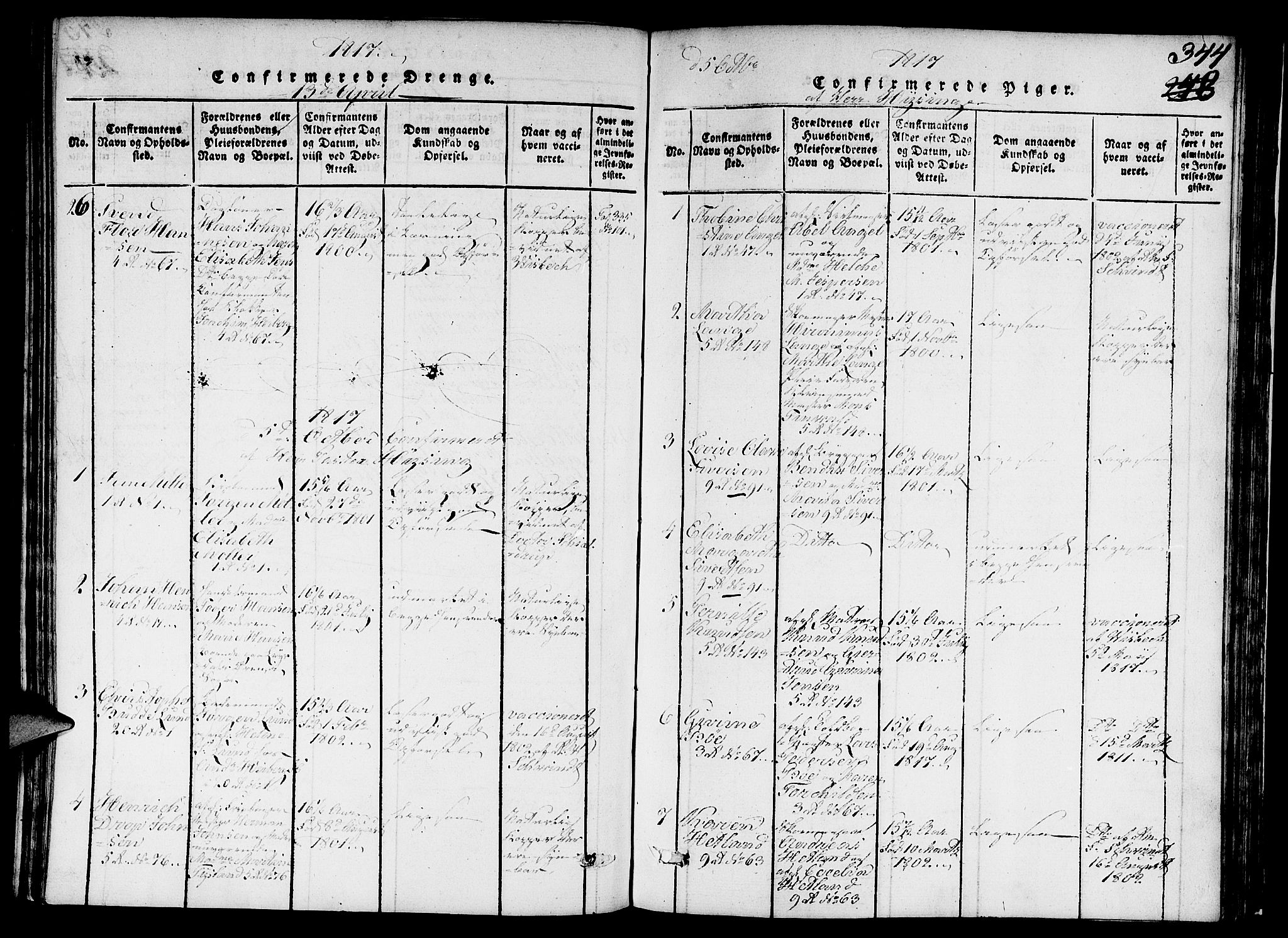 Nykirken Sokneprestembete, SAB/A-77101/H/Hab/L0003: Parish register (copy) no. A 4, 1816-1821, p. 344
