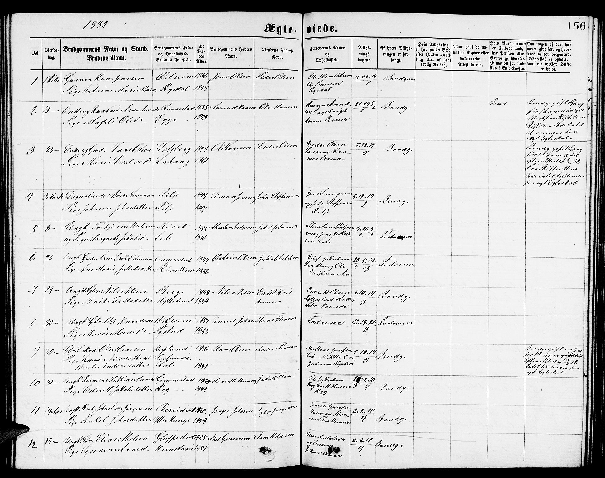 Gloppen sokneprestembete, AV/SAB-A-80101/H/Hab/Habb/L0001: Parish register (copy) no. B 1, 1872-1888, p. 156