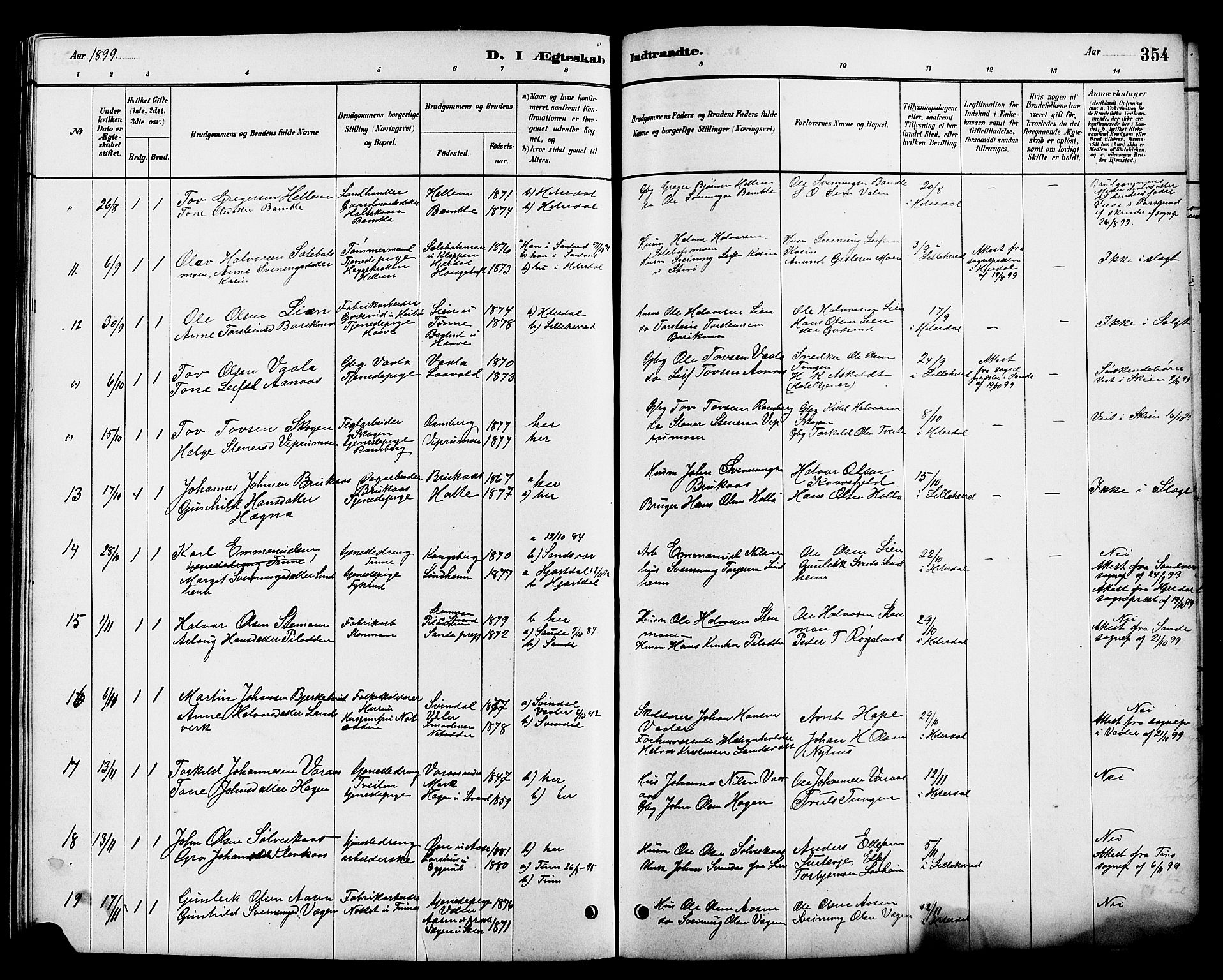 Heddal kirkebøker, SAKO/A-268/G/Ga/L0002: Parish register (copy) no. I 2, 1879-1908, p. 354
