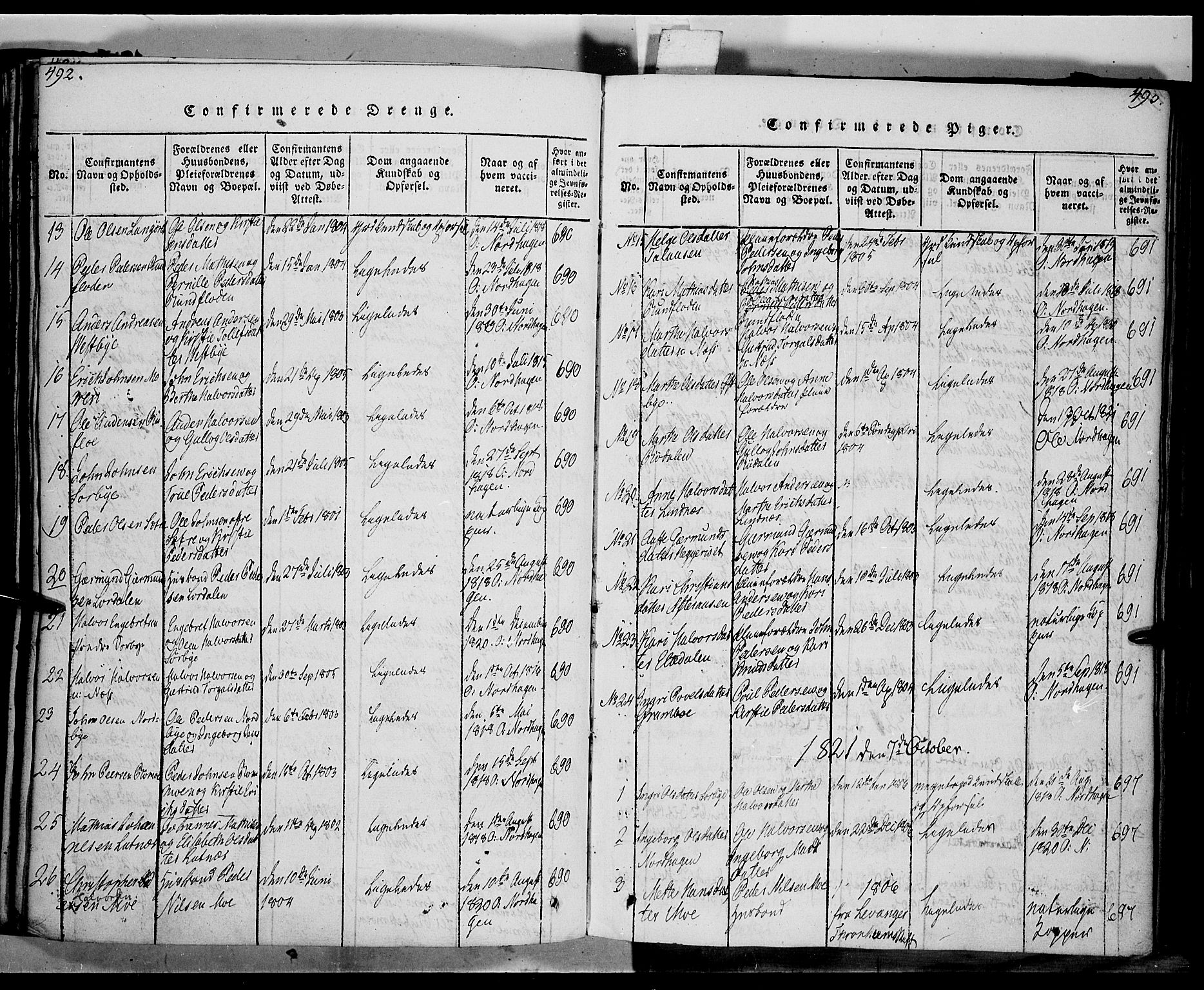 Trysil prestekontor, SAH/PREST-046/H/Ha/Haa/L0003: Parish register (official) no. 3 /1, 1814-1841, p. 492-493