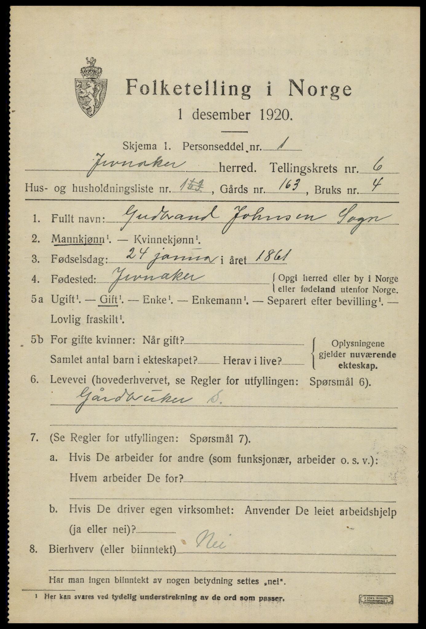 SAH, 1920 census for Jevnaker, 1920, p. 8843