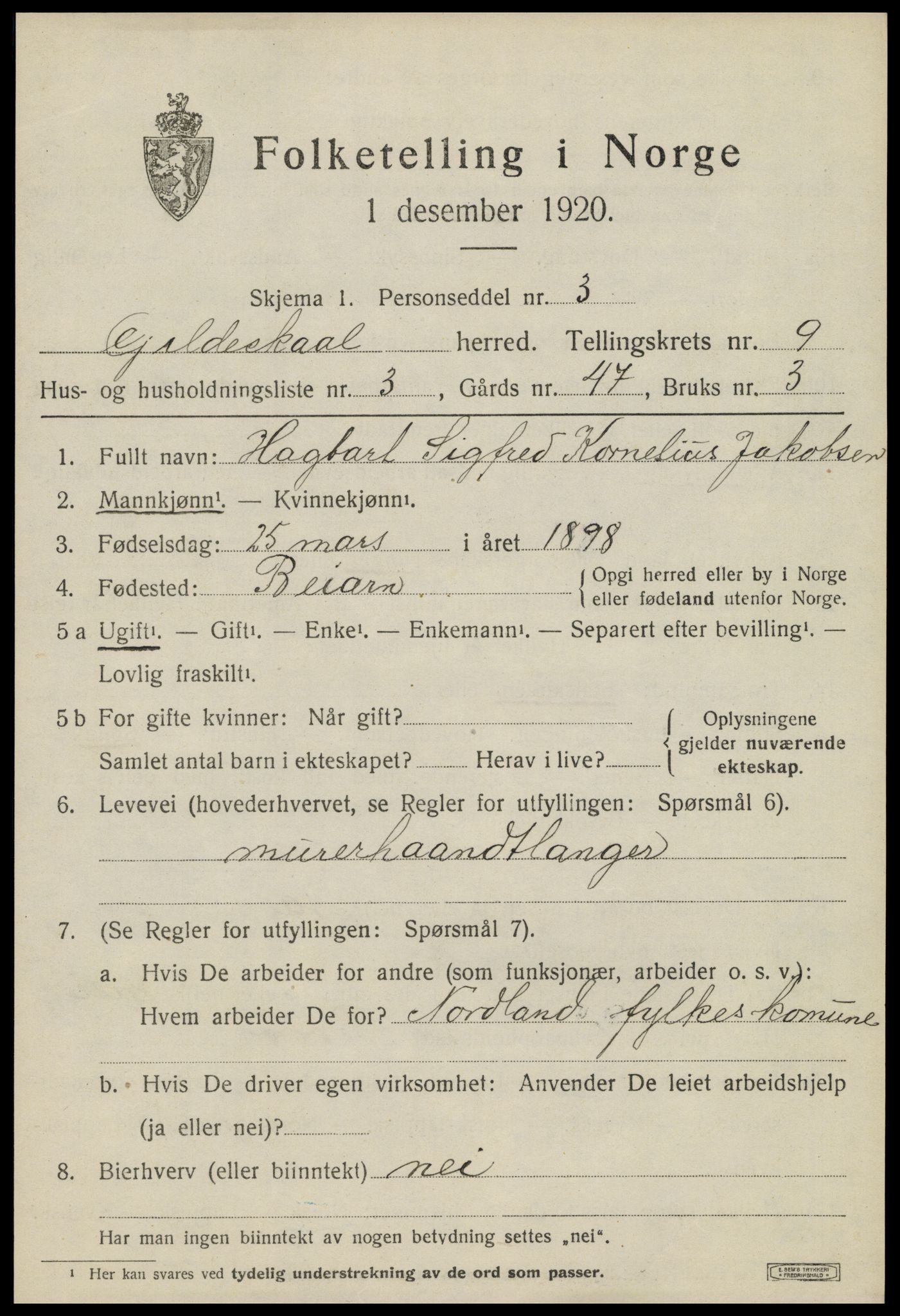 SAT, 1920 census for Gildeskål, 1920, p. 5822