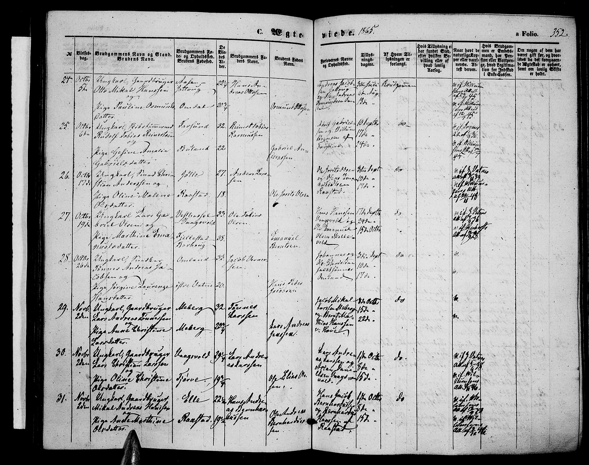 Lista sokneprestkontor, AV/SAK-1111-0027/F/Fb/L0003: Parish register (copy) no. B 3, 1862-1877, p. 352