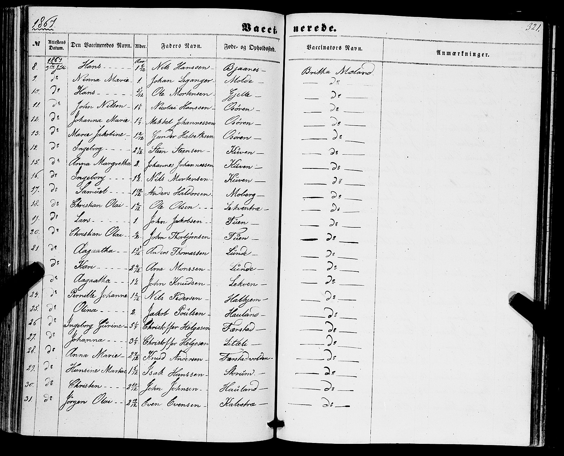 Os sokneprestembete, SAB/A-99929: Parish register (official) no. A 17, 1860-1873, p. 321