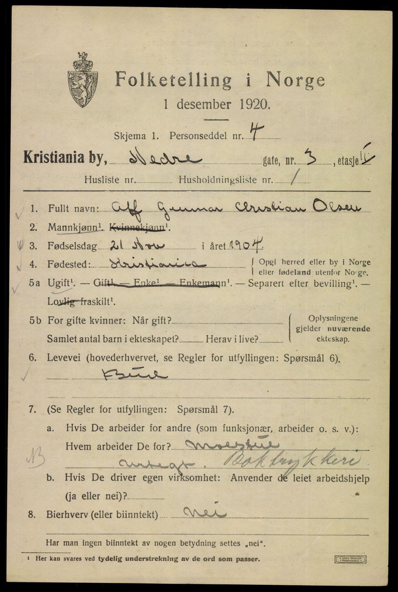 SAO, 1920 census for Kristiania, 1920, p. 410885