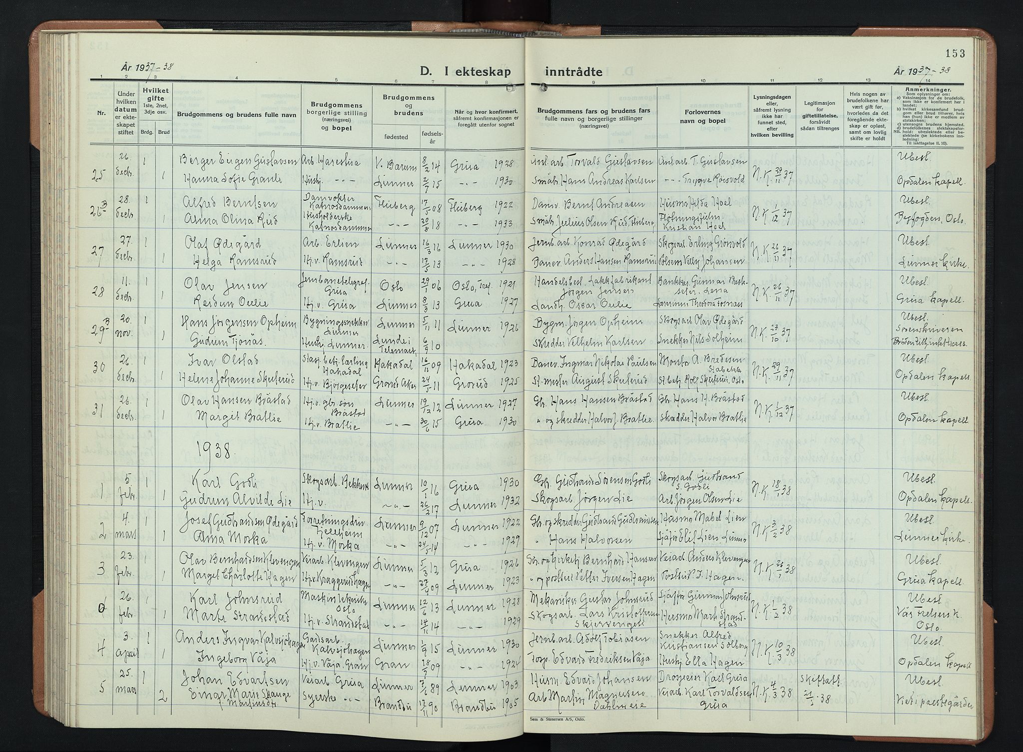 Lunner prestekontor, AV/SAH-PREST-118/H/Ha/Hab/L0003: Parish register (copy) no. 3, 1933-1945, p. 153