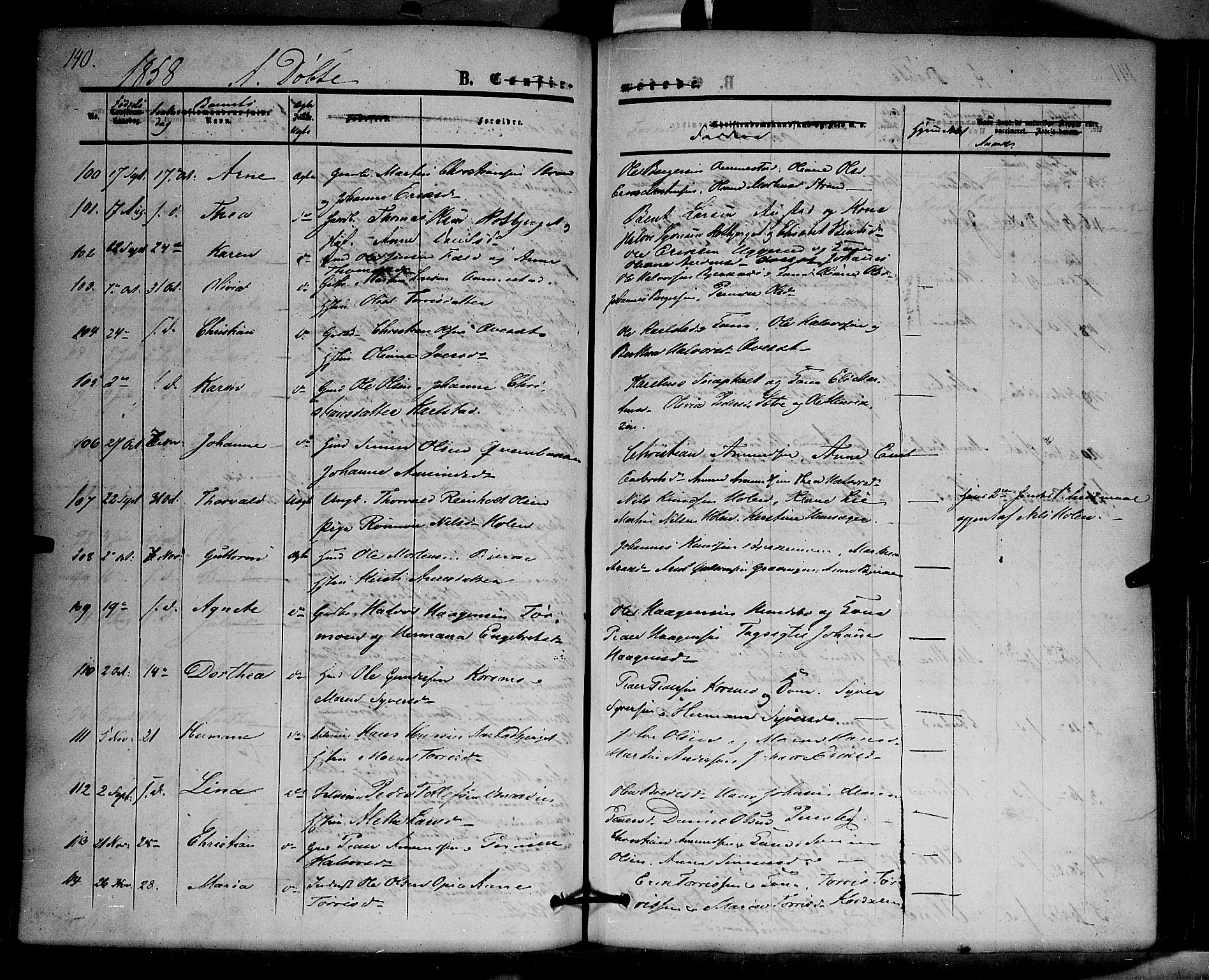 Hof prestekontor, AV/SAH-PREST-038/H/Ha/Haa/L0008: Parish register (official) no. 8, 1849-1861, p. 140