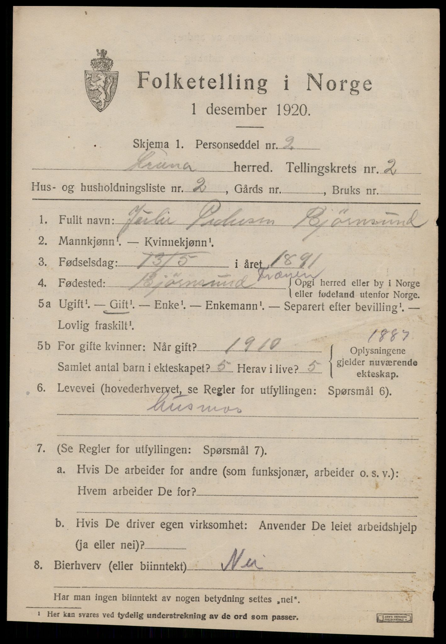 SAT, 1920 census for Fræna, 1920, p. 1541