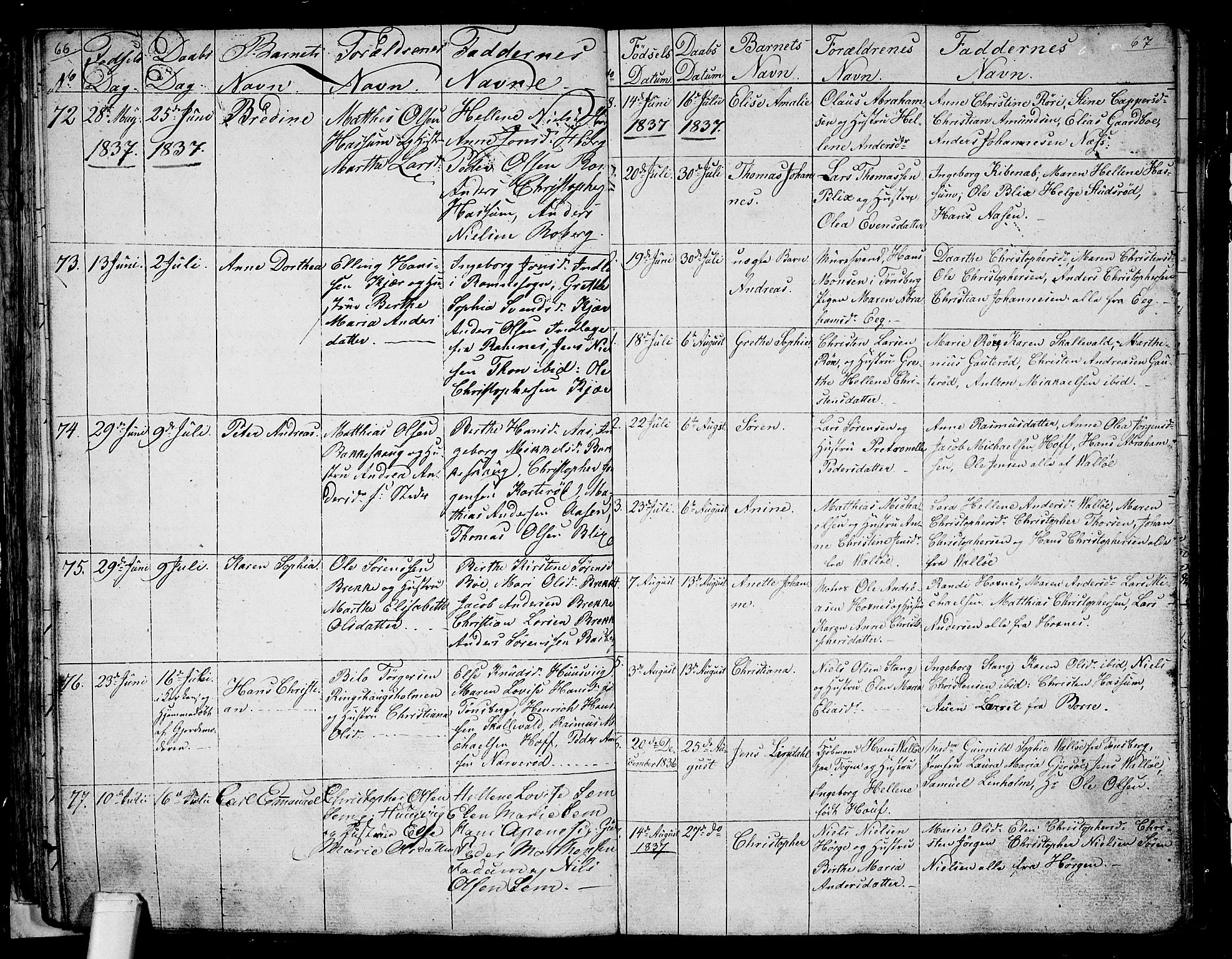 Sem kirkebøker, AV/SAKO-A-5/G/Ga/L0002: Parish register (copy) no. I 2, 1826-1844, p. 66-67