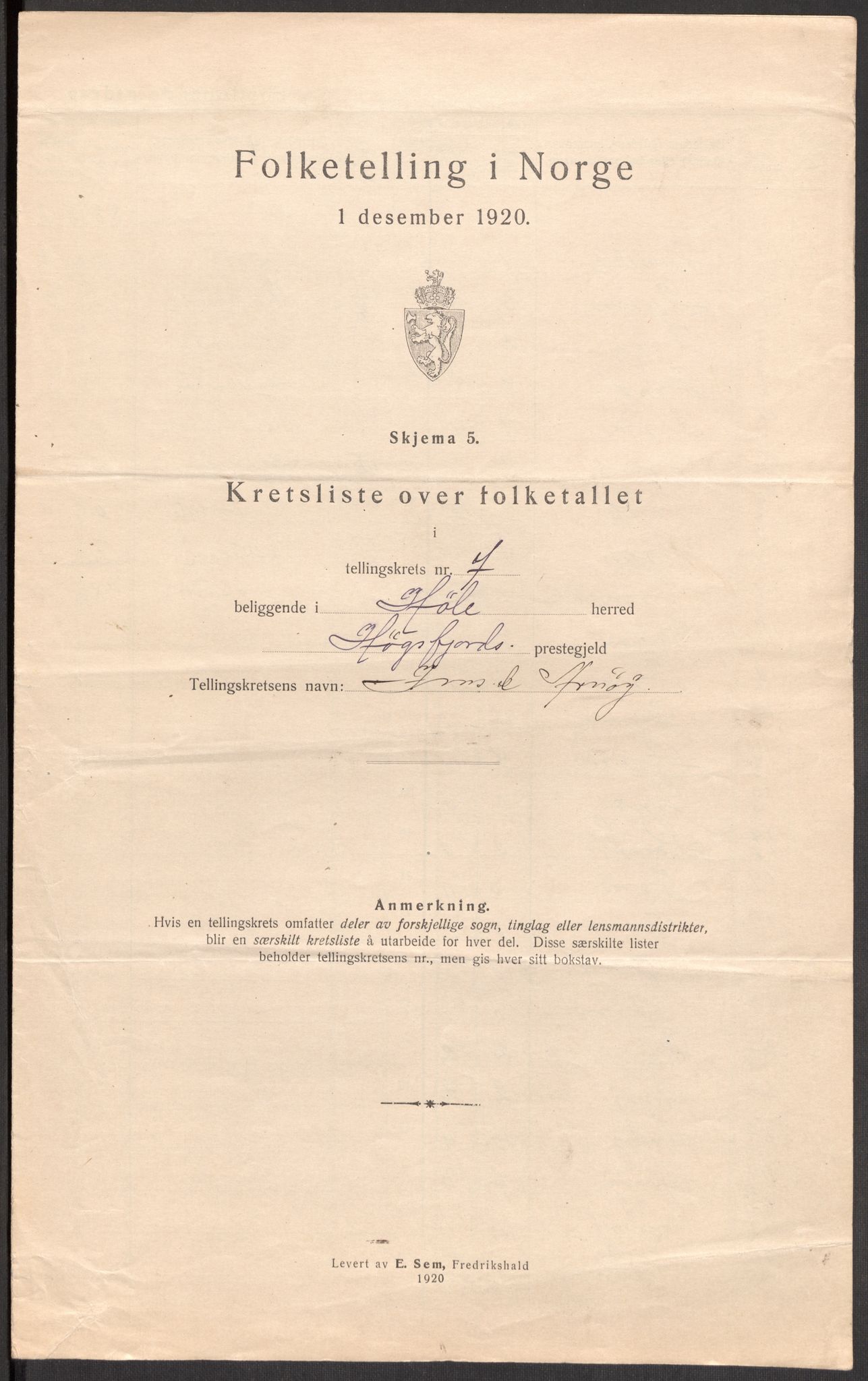 SAST, 1920 census for Høle, 1920, p. 29