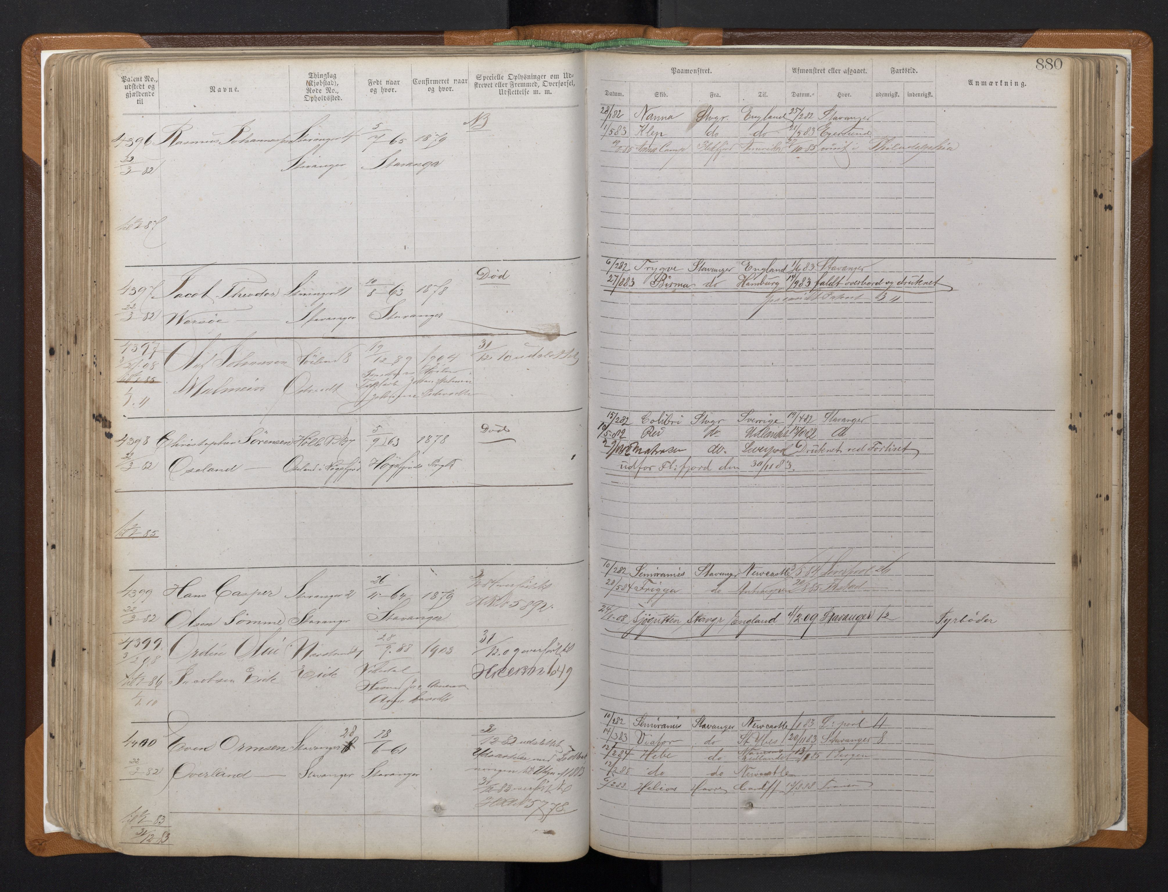 Stavanger sjømannskontor, AV/SAST-A-102006/F/Ff/L0010: Annotasjonsrulle, patentnr. 3605-5225 (dublett), 1878-1900, p. 162