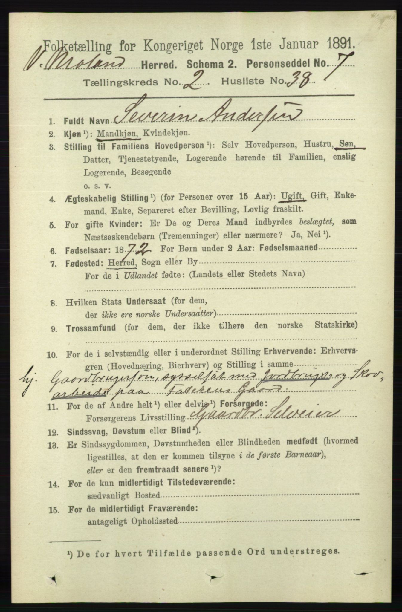 RA, 1891 census for 0926 Vestre Moland, 1891, p. 814