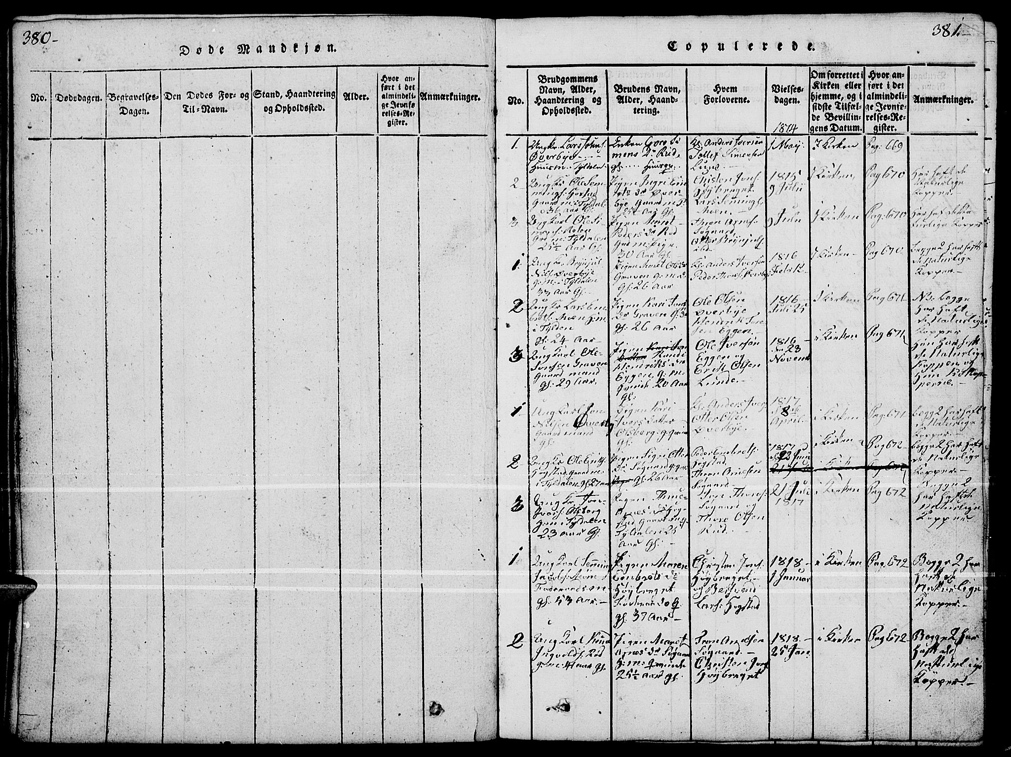 Tynset prestekontor, SAH/PREST-058/H/Ha/Hab/L0004: Parish register (copy) no. 4, 1814-1879, p. 380-381