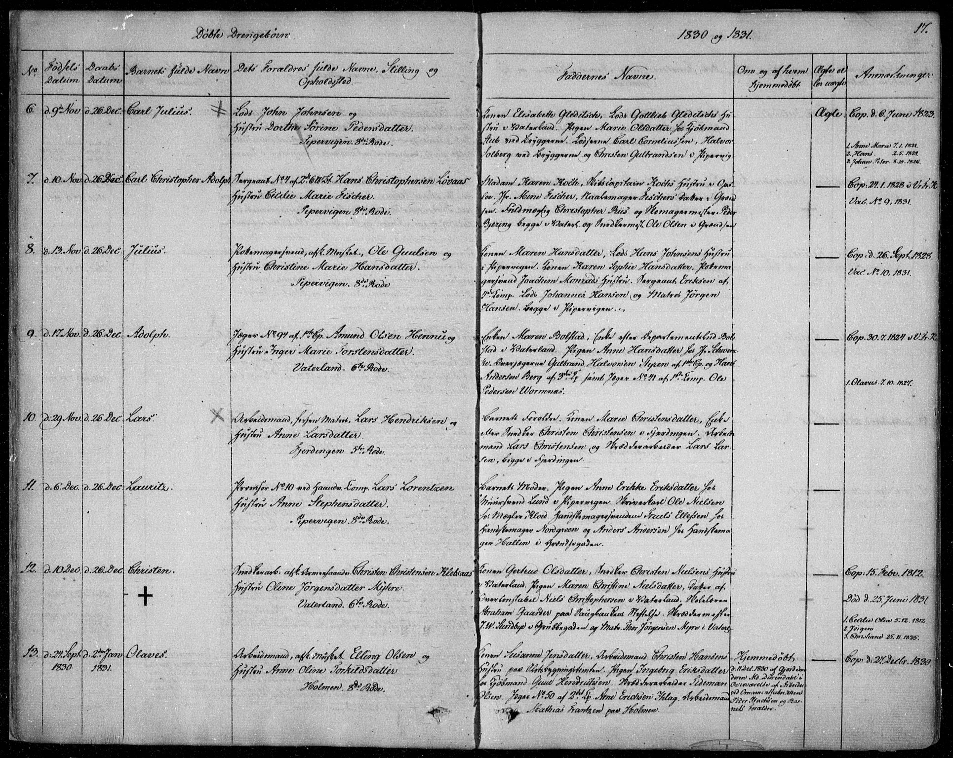 Garnisonsmenigheten Kirkebøker, SAO/A-10846/F/Fa/L0006: Parish register (official) no. 6, 1828-1841, p. 17