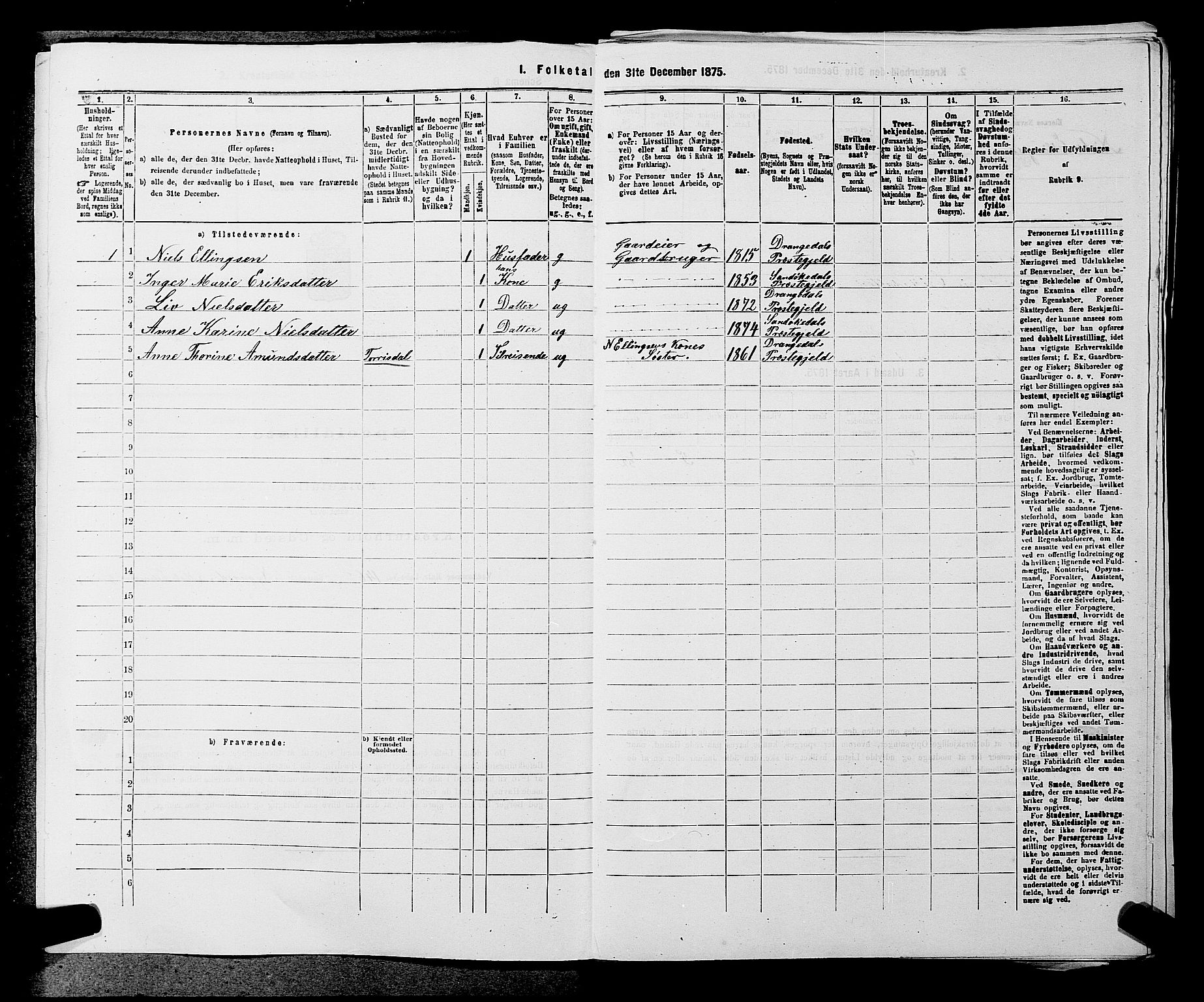 SAKO, 1875 census for 0816P Sannidal, 1875, p. 868