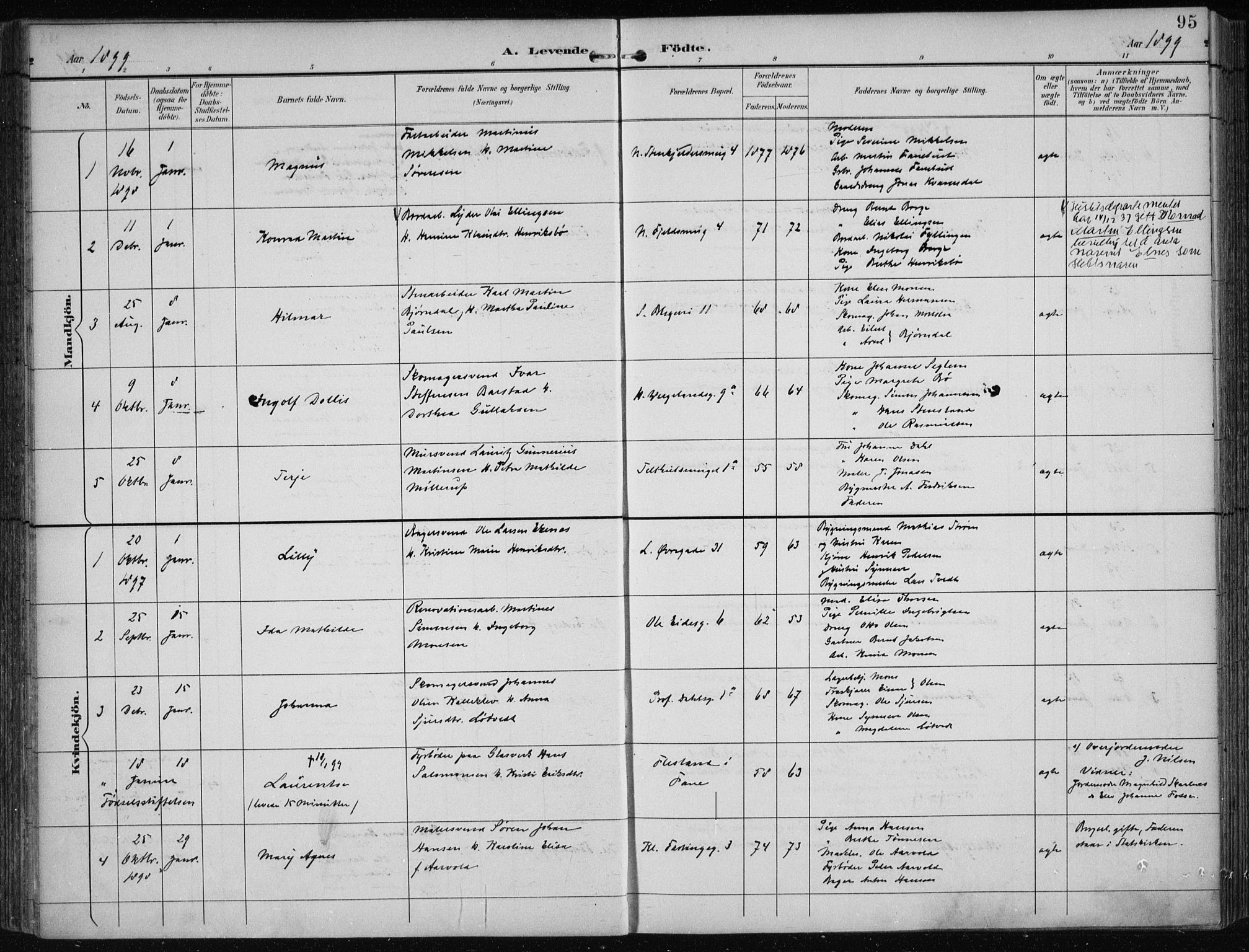 Korskirken sokneprestembete, SAB/A-76101/H/Hab: Parish register (copy) no. B 10, 1896-1905, p. 95