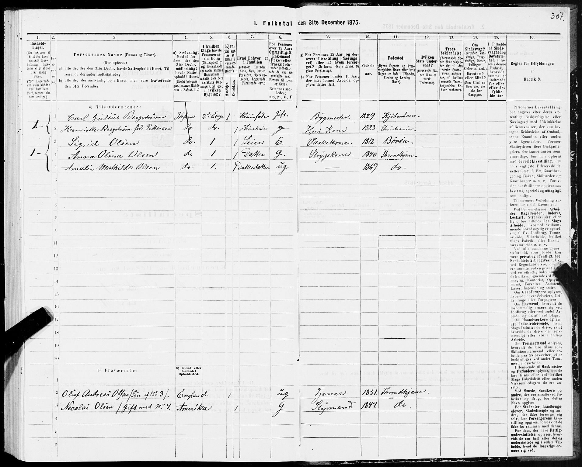 SAT, 1875 census for 1601 Trondheim, 1875, p. 6307