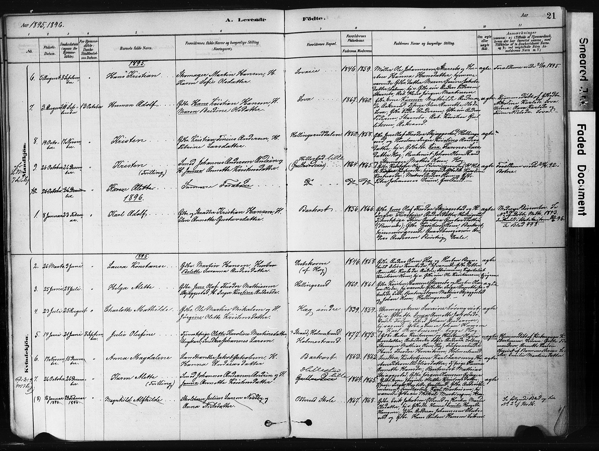 Botne kirkebøker, SAKO/A-340/F/Fb/L0001: Parish register (official) no. II 1, 1878-1902, p. 21