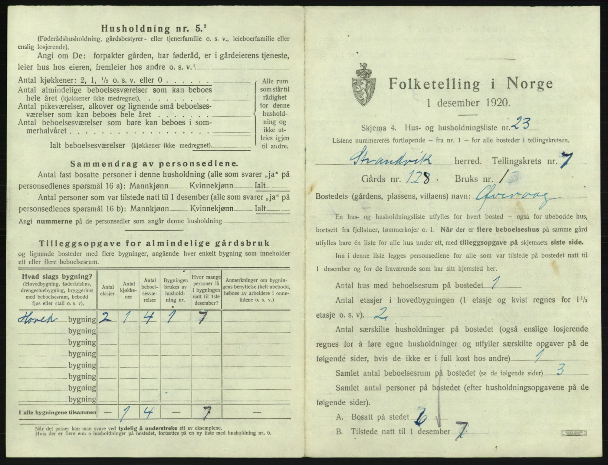 SAB, 1920 census for Strandvik, 1920, p. 738