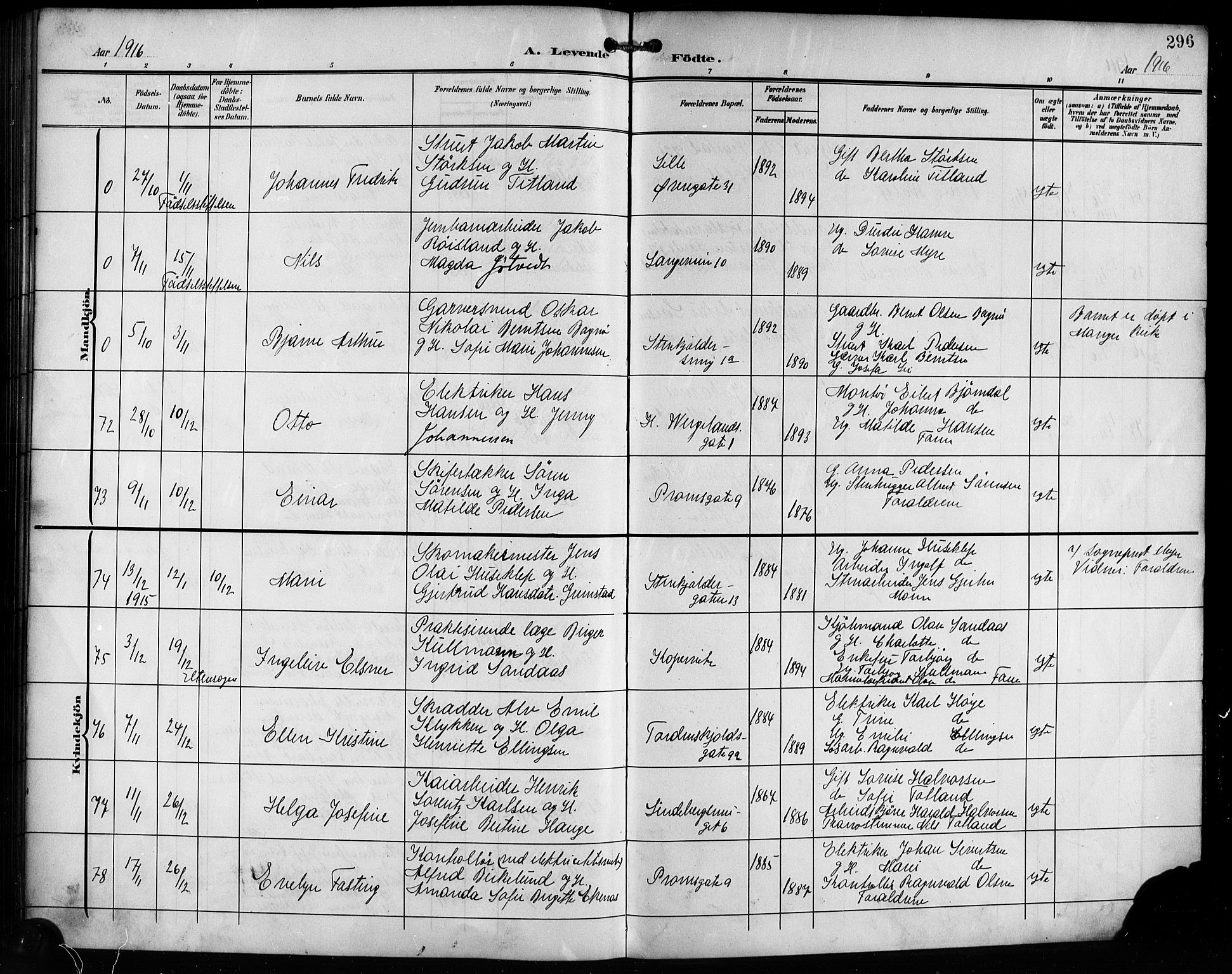 Korskirken sokneprestembete, AV/SAB-A-76101/H/Hab: Parish register (copy) no. B 11, 1905-1916, p. 296