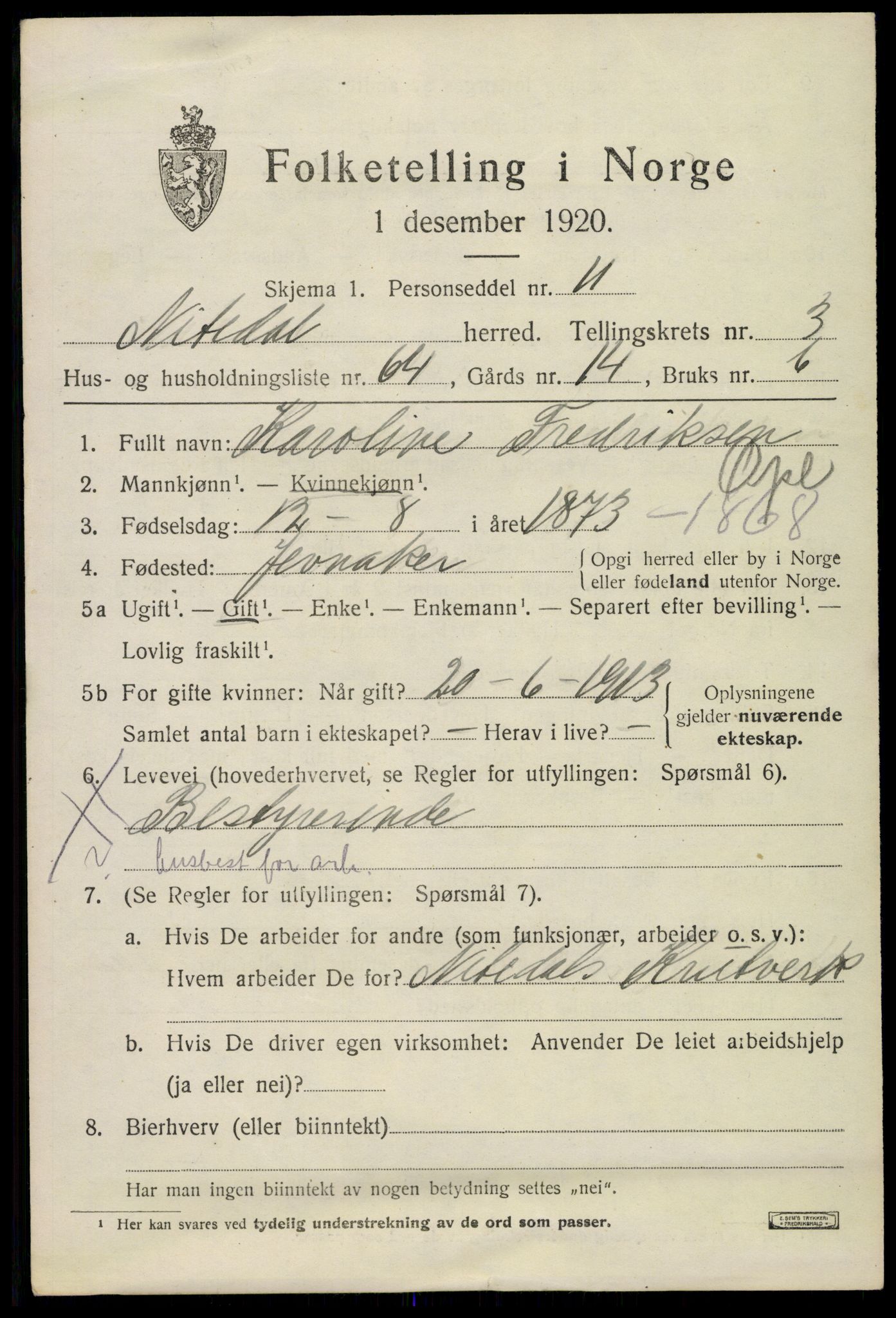 SAO, 1920 census for Nittedal, 1920, p. 4288