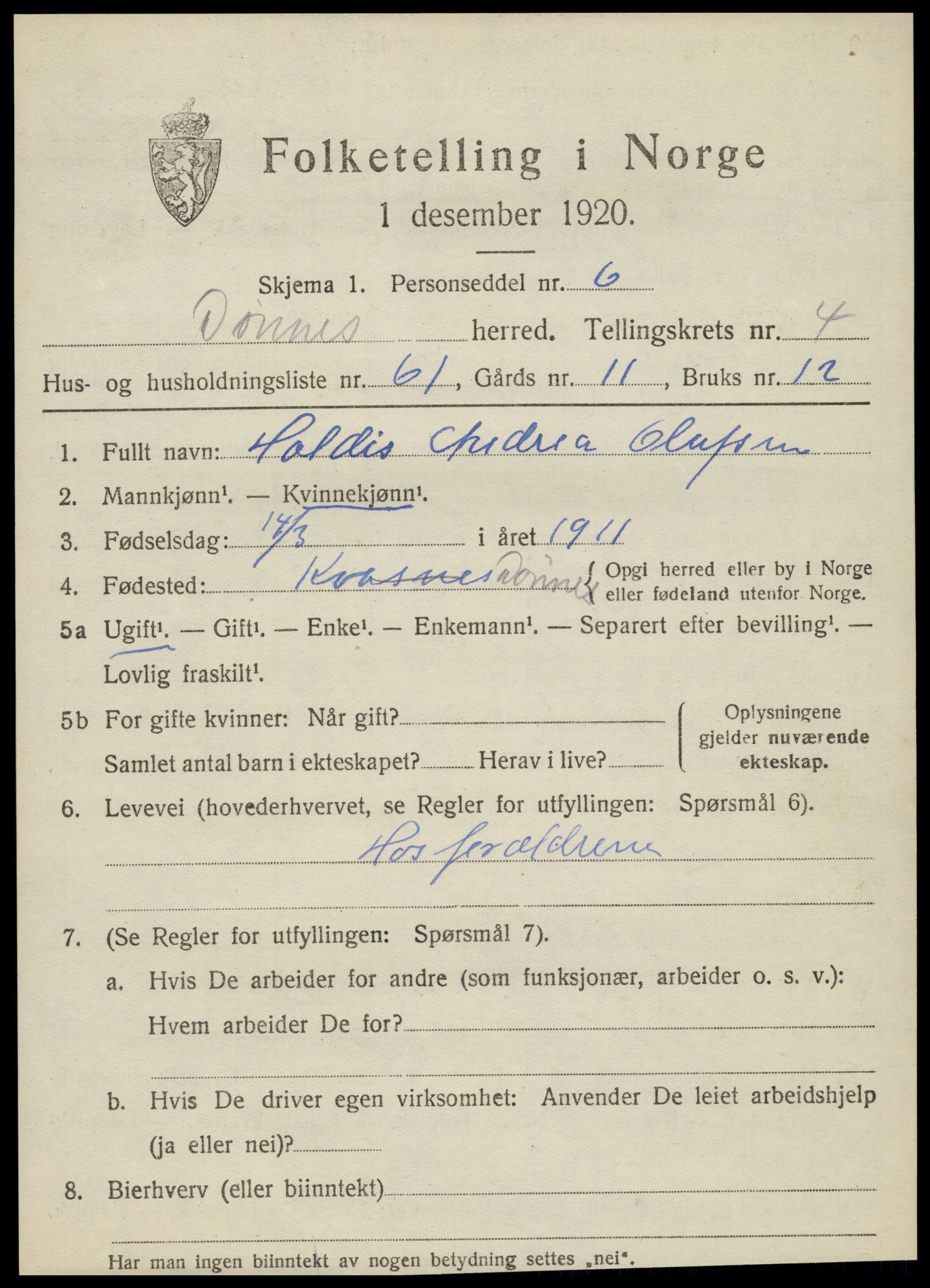 SAT, 1920 census for Dønnes, 1920, p. 2860