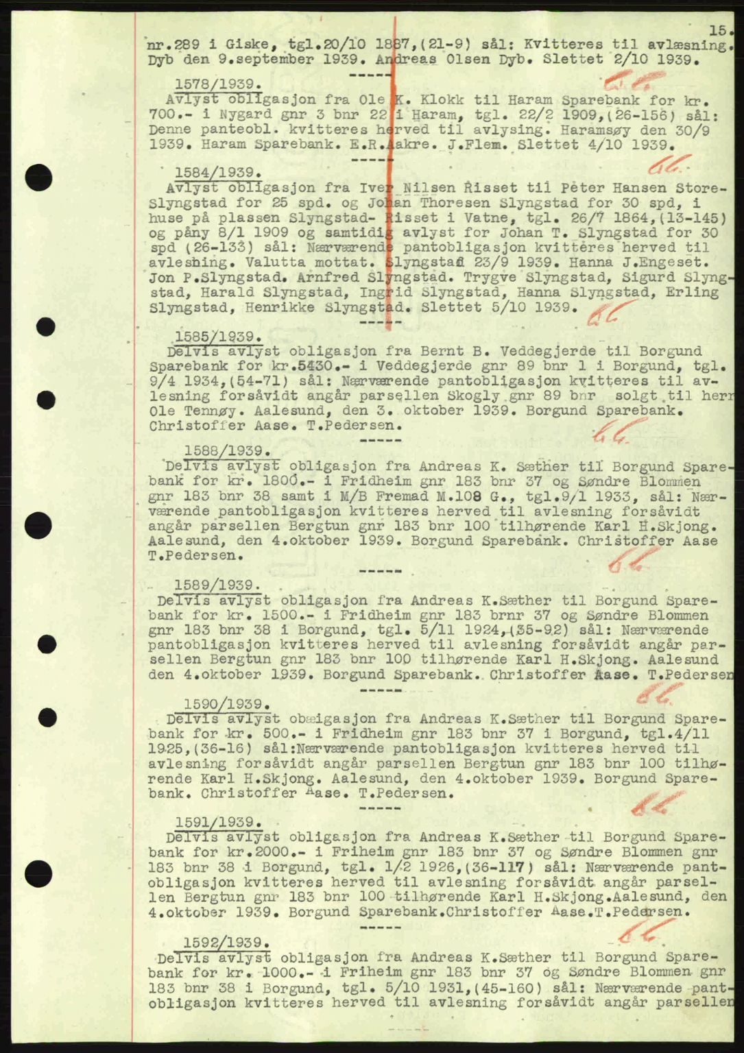 Nordre Sunnmøre sorenskriveri, SAT/A-0006/1/2/2C/2Ca: Mortgage book no. B1-6, 1938-1942, Diary no: : 1578/1939