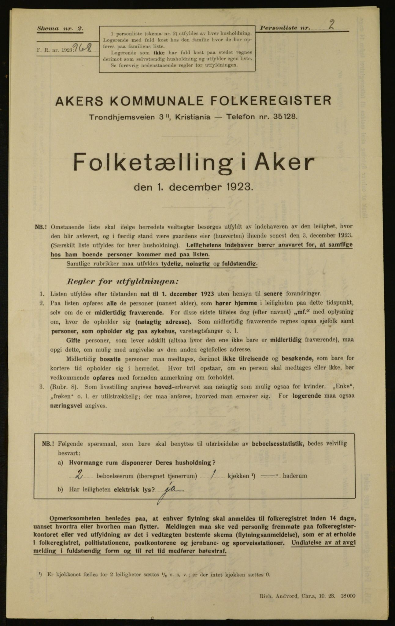 , Municipal Census 1923 for Aker, 1923, p. 5952