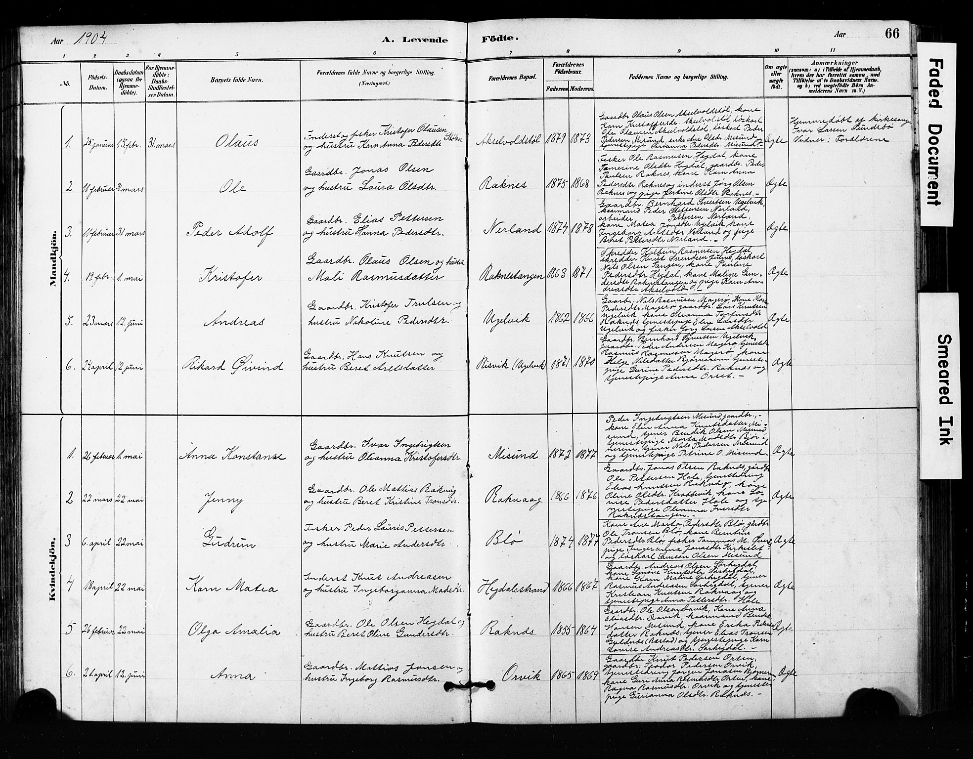 Ministerialprotokoller, klokkerbøker og fødselsregistre - Møre og Romsdal, AV/SAT-A-1454/563/L0737: Parish register (copy) no. 563C01, 1878-1916, p. 66