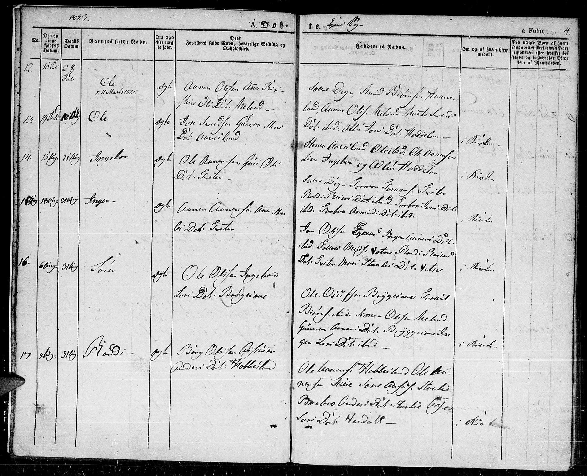 Hægebostad sokneprestkontor, AV/SAK-1111-0024/F/Fa/Fab/L0001: Parish register (official) no. A 1, 1823-1867, p. 4